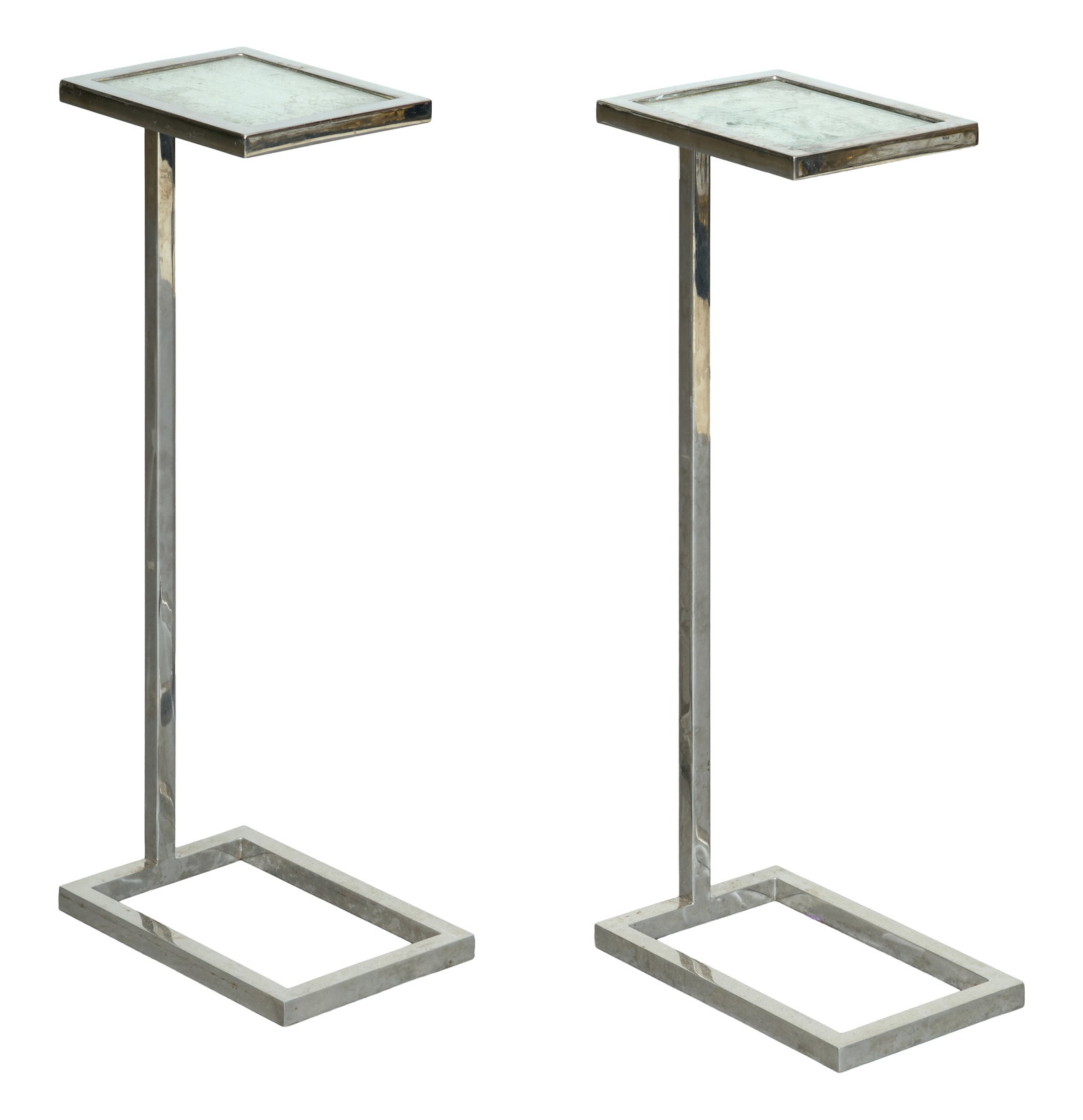 Pair of Eileen Gray Style Mirror and Chrome Cantilevered Side Tables, late 20th c., Each- H.- 28 (1 of 1)