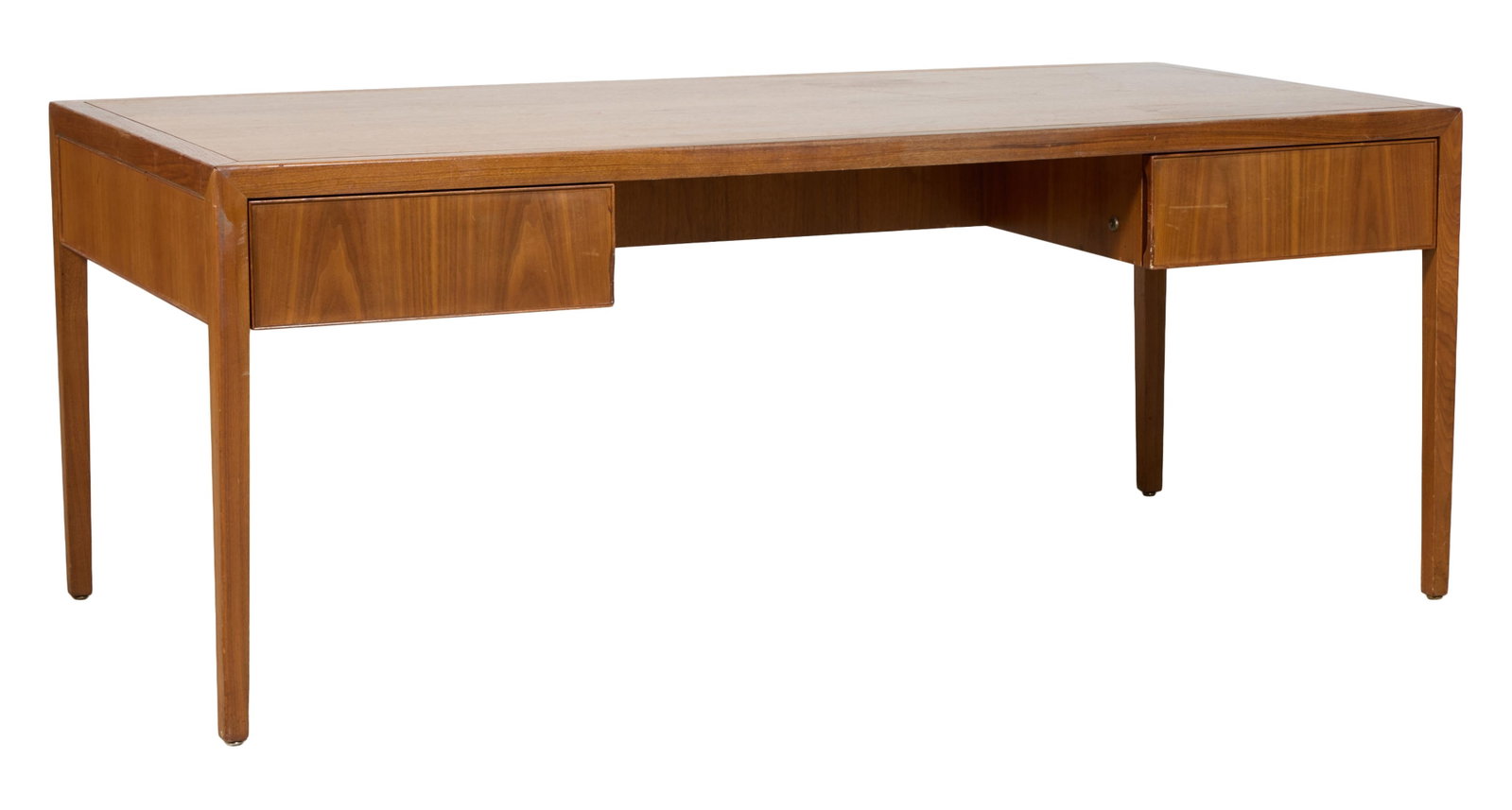 Mid Century Modern Walnut Executive Desk, 1971, possibly Stow & Davis, H.- 28 3/4 in., W.- 72 in., (1 of 1)