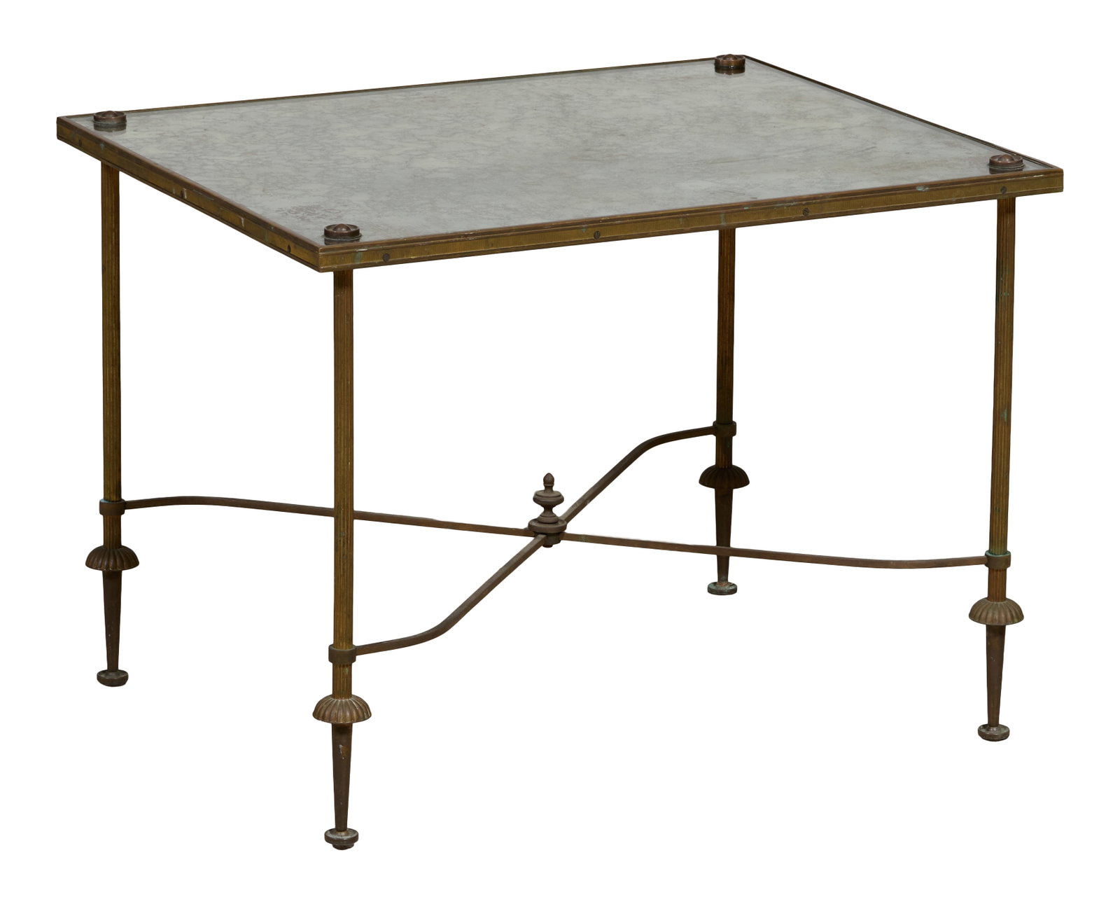French Maison Jensen Style Mirror Top Low Table, mid 20th c., H.- 18 in., W.- 23 3/4 in., D.- 19 3/4 (1 of 1)
