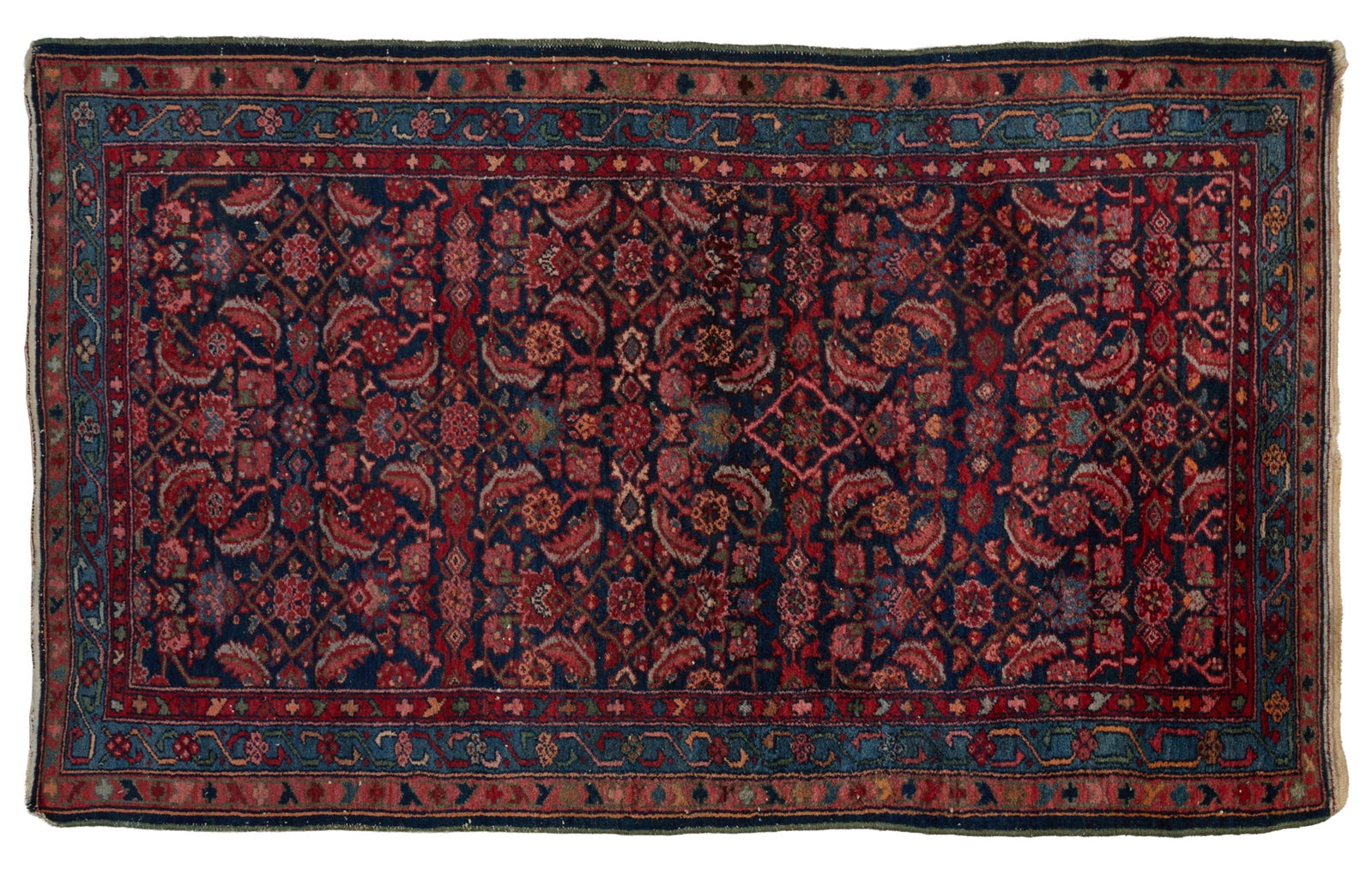 Antique Northwest Persian Kurd Village Carpet, 3' 11 x 6' 6.: Antique Northwest Persian Kurd Village Carpet, with an all-over "Herati" design, all natural dyes, Hamadan weaving district, 3' 11 x 6' 6.