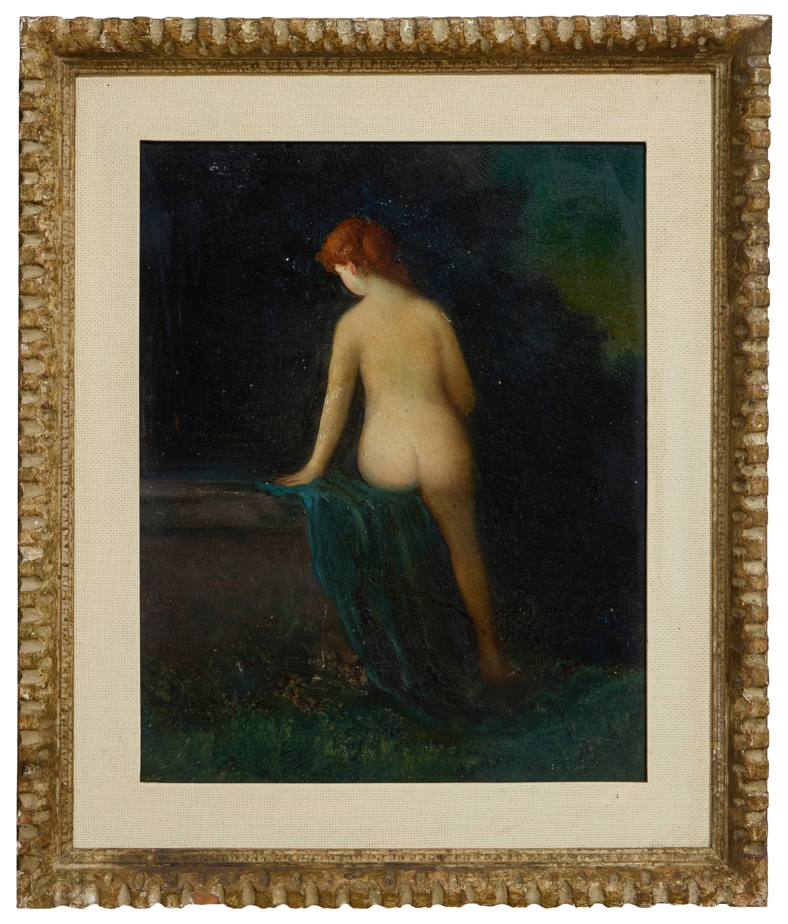 Continental/English (Late 19th Century), "The Bather," Sight- H.- 17 in., W.- 13 3/8 in., Framed- H.: Continental/English (Late 19th Century), "The Bather," oil on wood panel, unsigned, presented in a giltwood frame, Sight- H.- 17 in., W.- 13 3/8 in., Framed- H. 23 1/2 in., W.- 16 in. Provenance: Coll