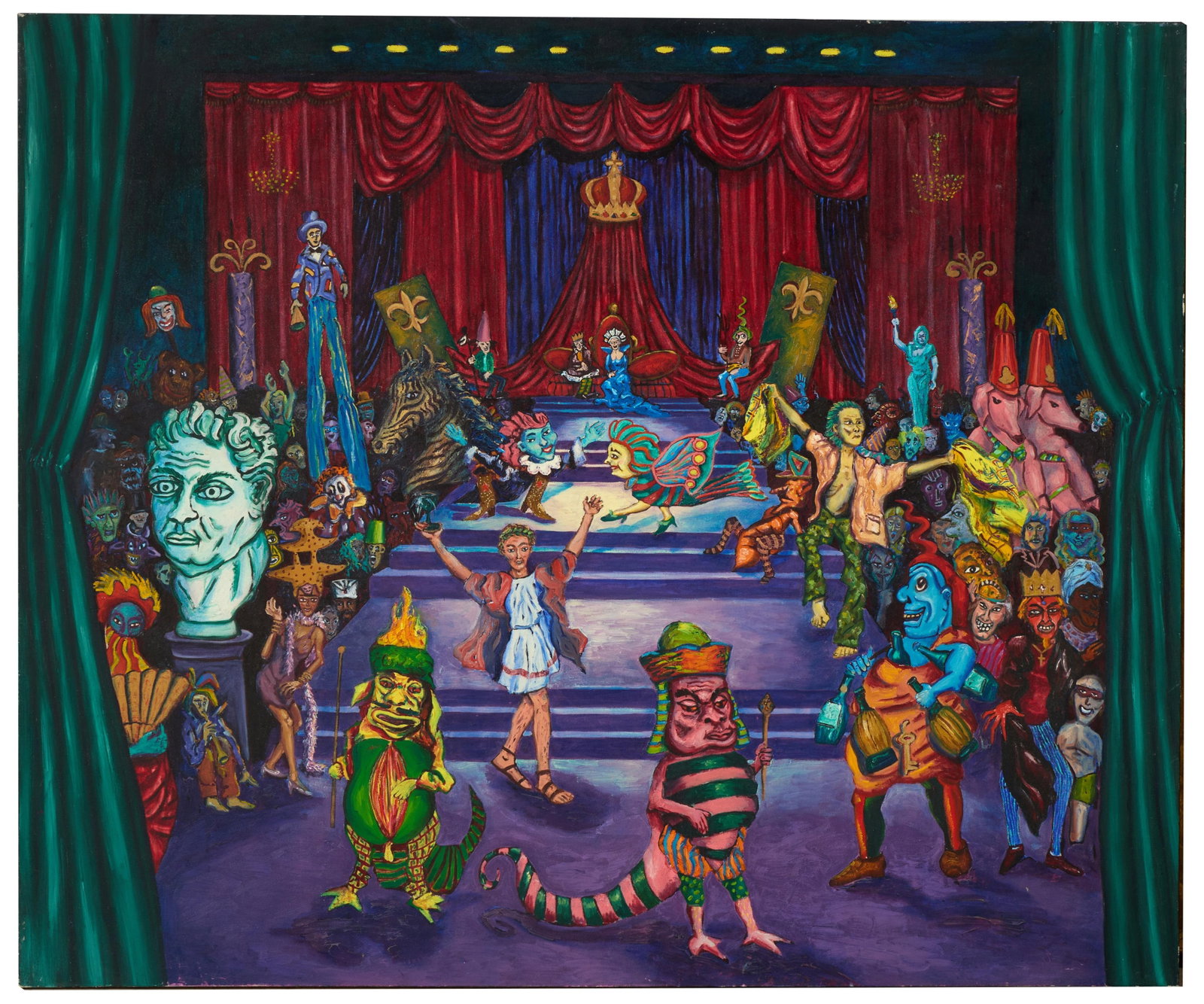 Jeff Delude (American, b. 1955), "New Orleans Parade,"` H.- 54 in., W.- 65 in.: Jeff Delude (American, b. 1955), "New Orleans Parade,"` oil on canvas, unsigned, unframed, H.- 54 in., W.- 65 in. Provenance: The Estate of Joseph A. Jaeger, Jr., New Orleans, LA.