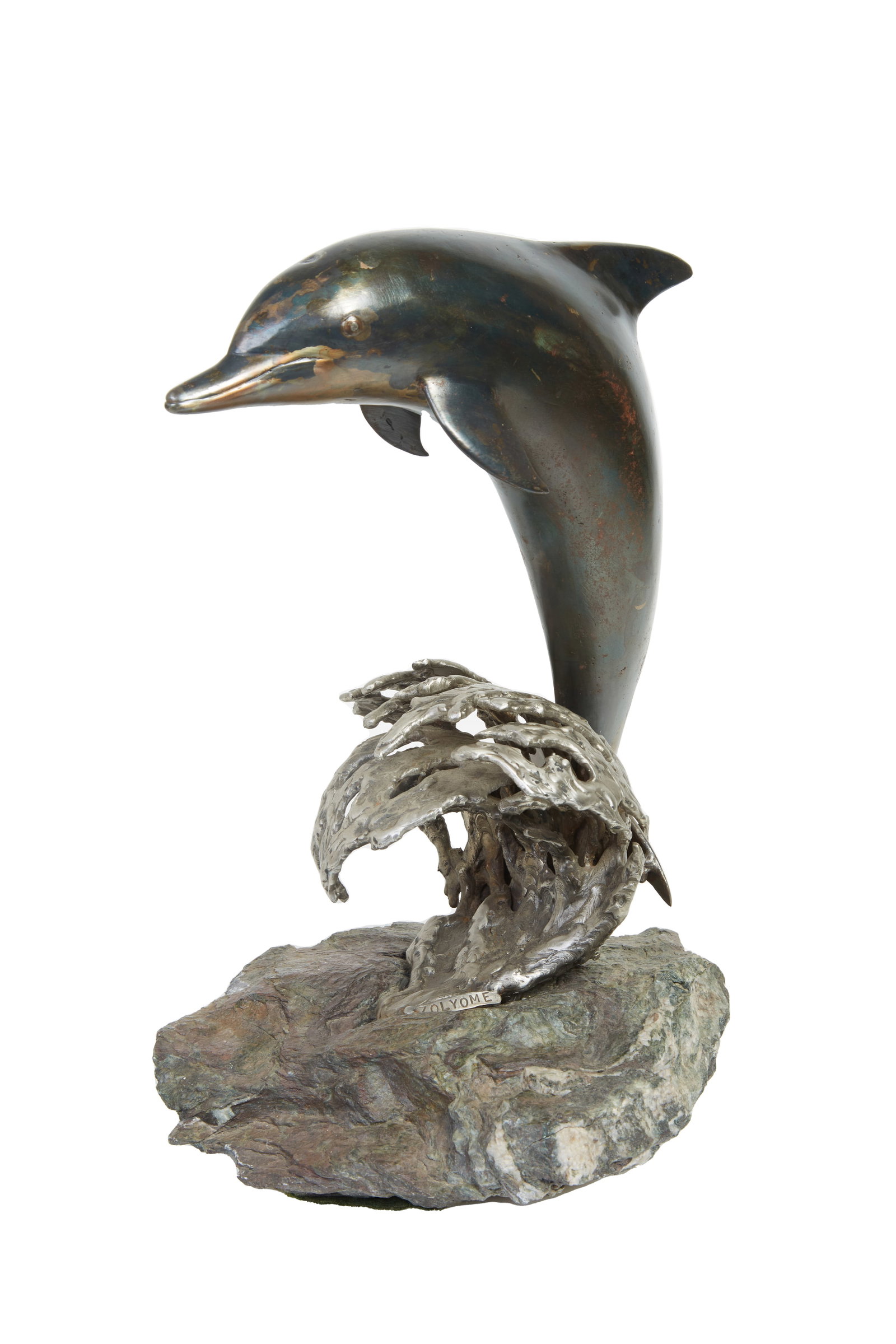 Edward Zolyome (American/New York, 1928-2020), "Jumping Dolphin," 20th c., H.- 14 in., W.- 9 1/2 (1 of 4)