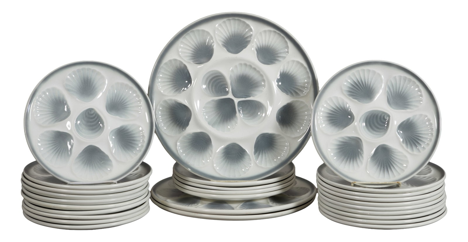 Twenty Seven Piece French Orchies Moulin des Loups Oyster Set, 20th c., Plate- H.- 5/8 in., Dia.- 9 (1 of 2)