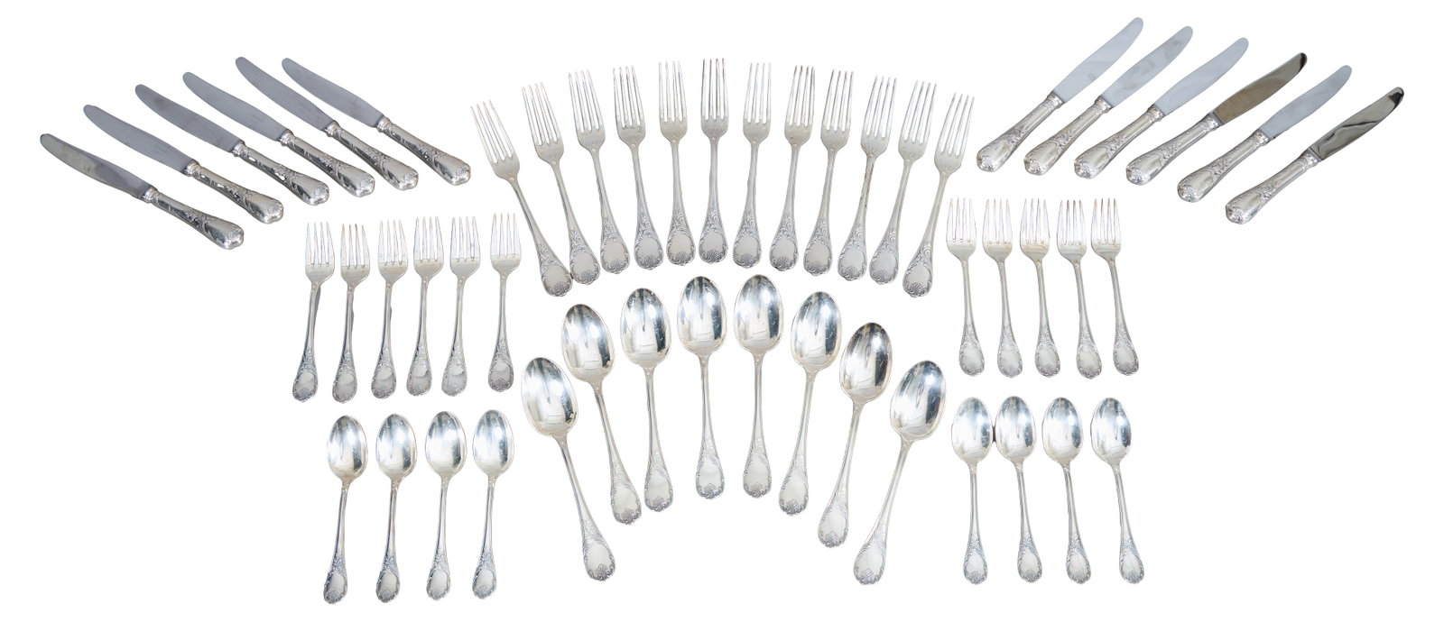 Fifty One Piece Christofle "Marly" Silverplate Partial Dinner Service, 20th c., Dinner Fork- H.- 8 (1 of 3)