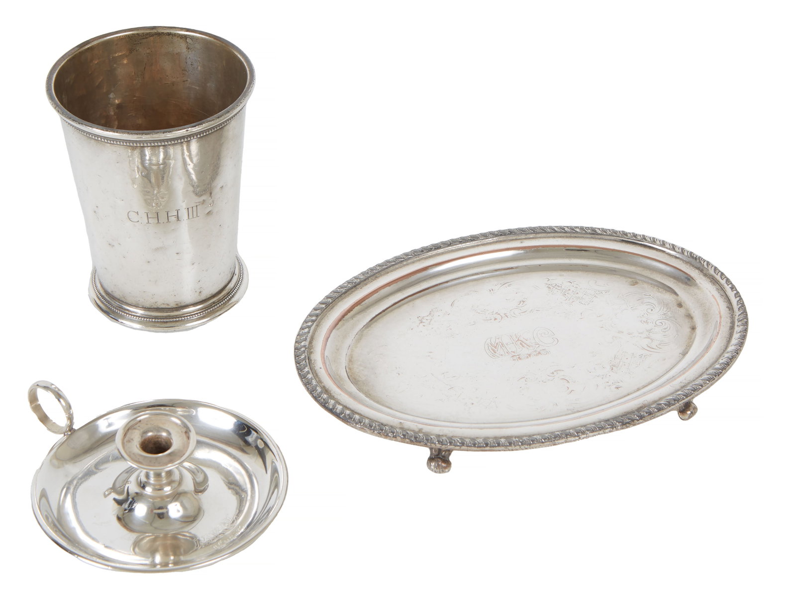 Group of Three Silver Mardi Gras Items, 20th c., Cup- H.- 4 in., Dia.- 3 1/4 in., Sterling Wt.- 5.8 (1 of 8)