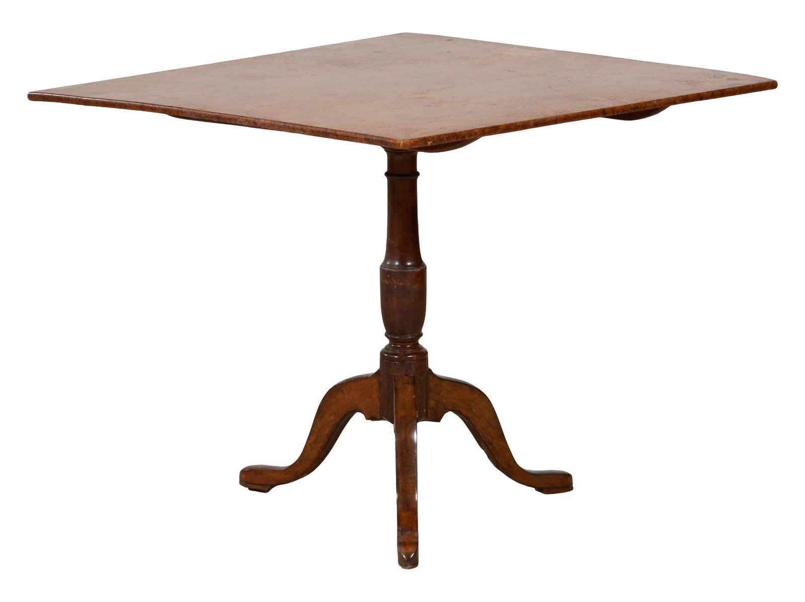 American Burled Walnut Flip Top Tea Table, late 18th/early 19th c., Down- H.- 29 5/8 in., W.- 35 (1 of 2)