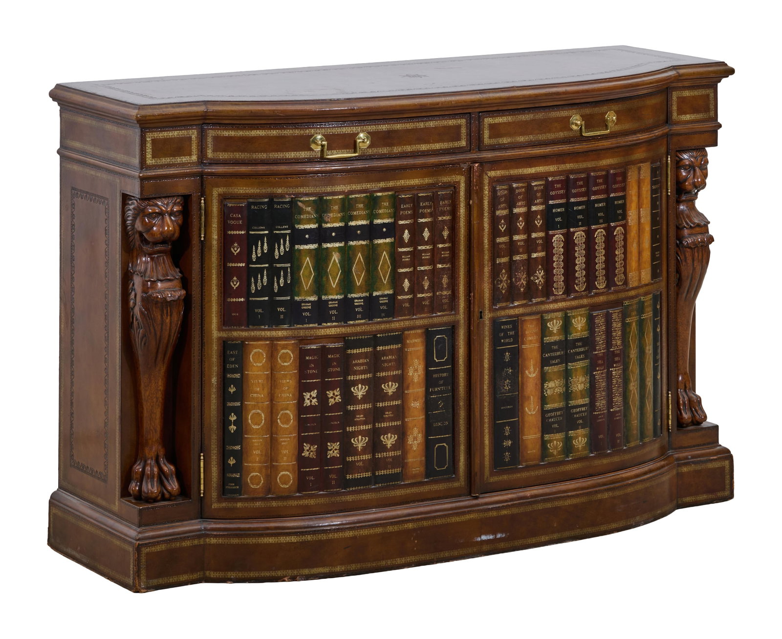 Maitland Smith Embossed Leather Library Console, late 20th c., H.- 34 in., W.- 52 in., D.- 19 in. (1 of 3)