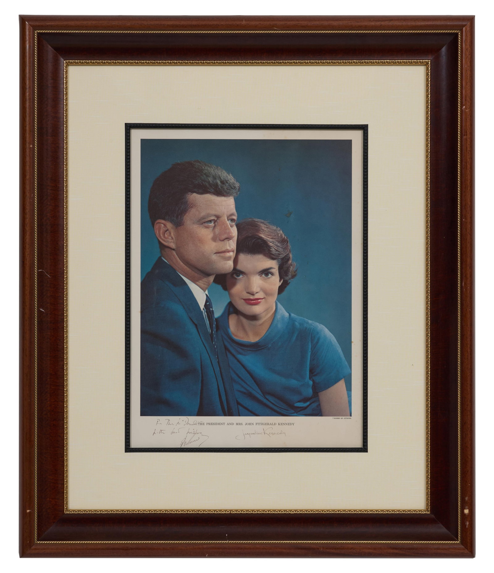 John F. Kennedy and Jackie Autographed U.S. Presidential Portrait, 20th c., Sight- H.- 20 in., W.- (1 of 4)