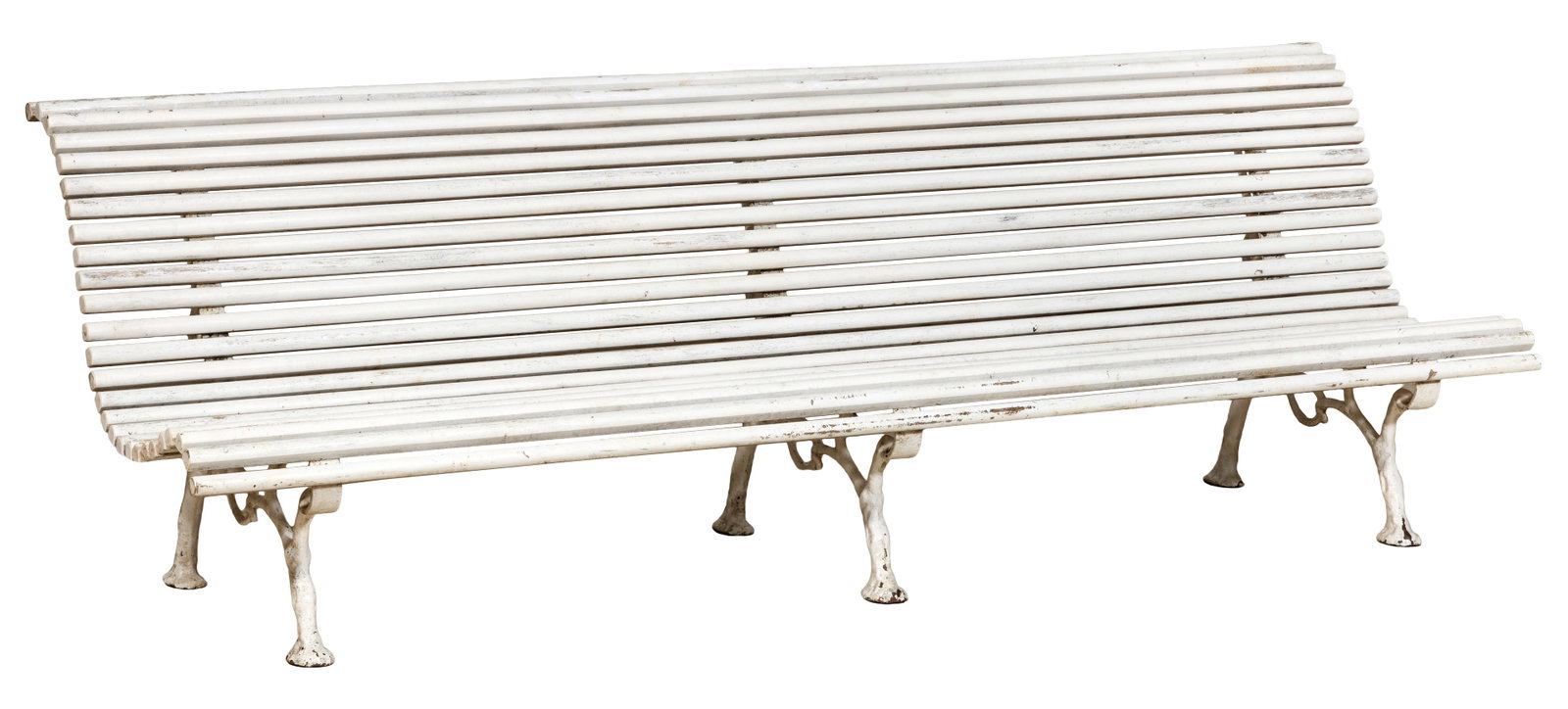 French Parisian Cast Iron and Wood Park Bench, early 20th c., H.- 32 in., W.- 98 1/2 in., D.- 32 in. (1 of 1)
