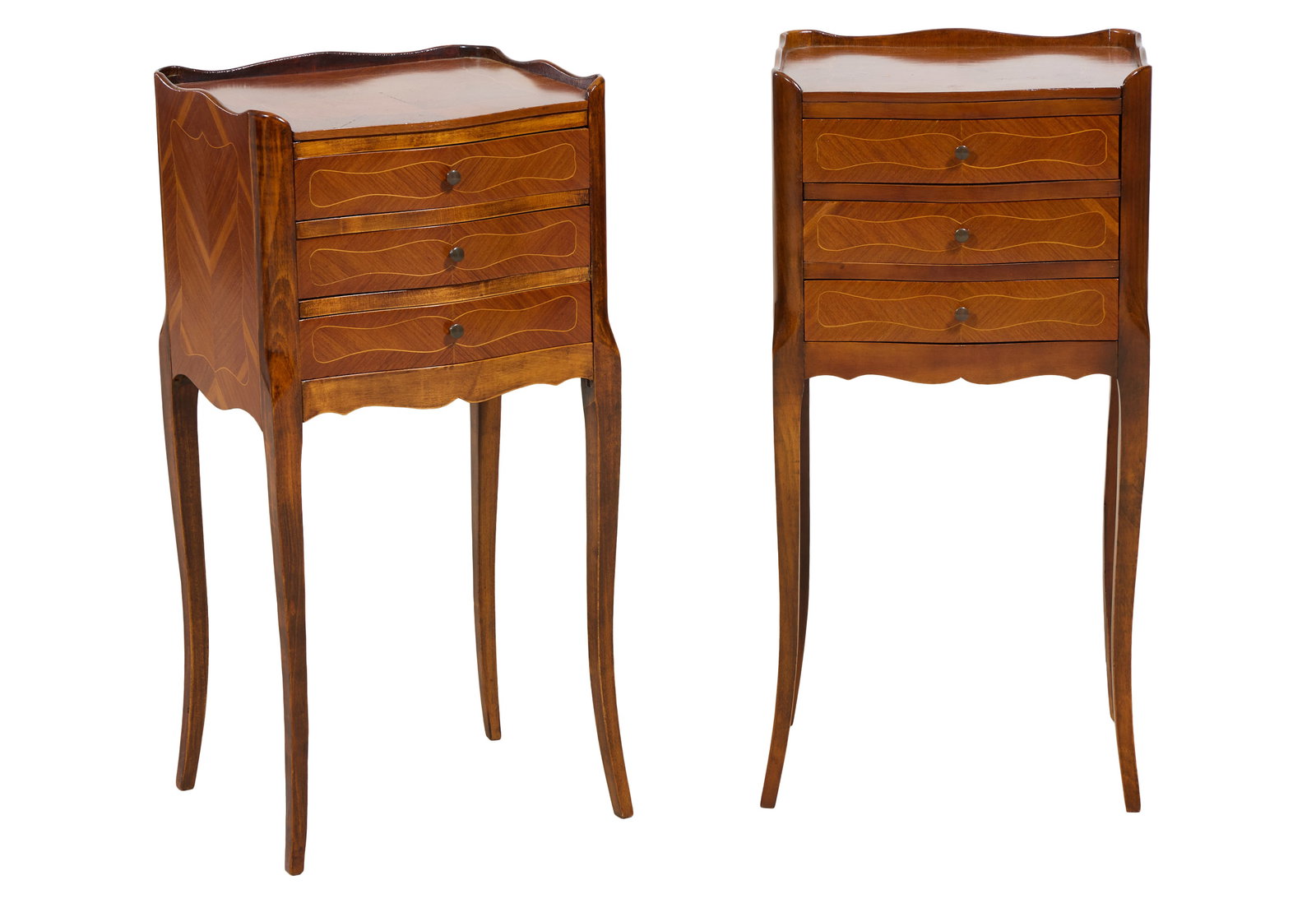 Pair of French Louis XV Style Parquetry Nightstands, 20th c., Each- H.- 29 in., W.- 14 1/2 in., D.- (1 of 3)