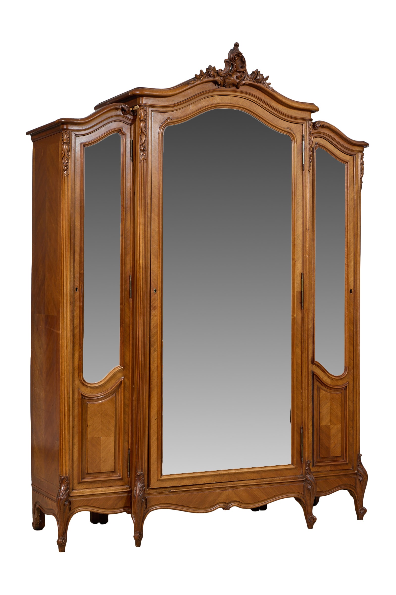 French Louis XV Style Parquetry Walnut Triple Door Armoire, early 20th c., H.- 98 in., W.- 72 in., (1 of 1)