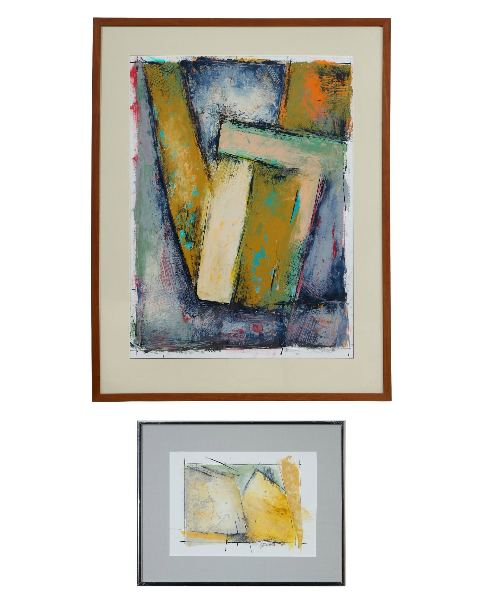 American School (20th Century), Pair of "Abstract: Untitled," 1988, Sight- H.- 6 in., W.- 8 1/2 in., (1 of 9)