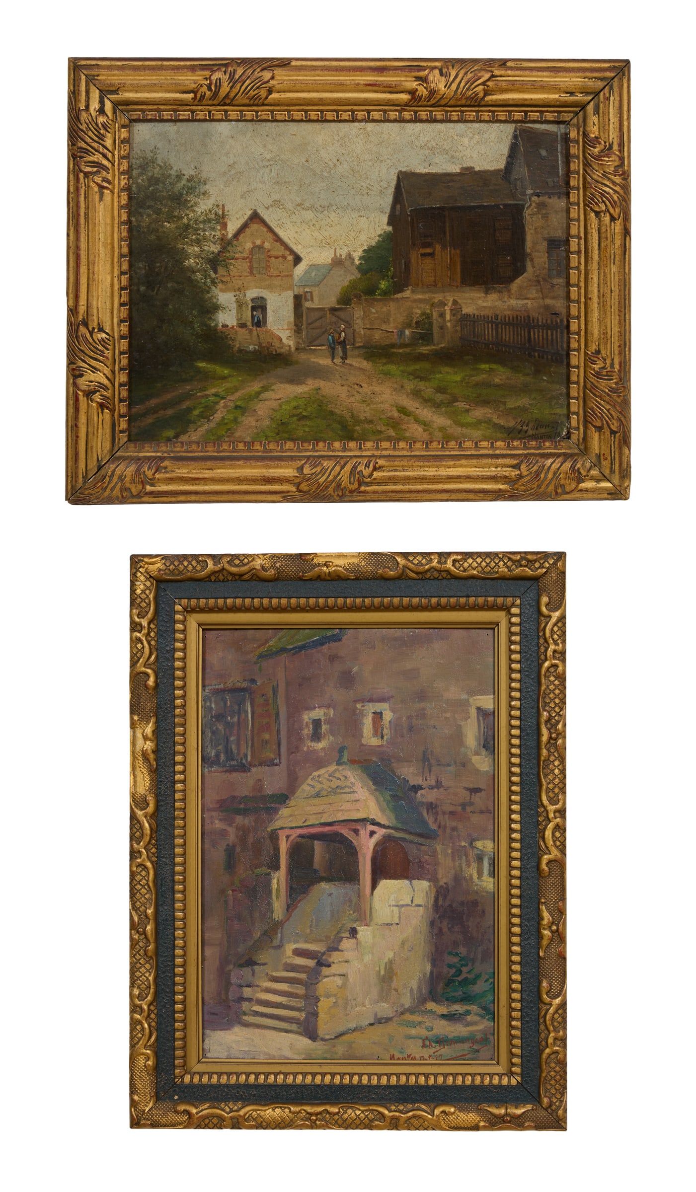 French School (Early 20th Century), "Village Scene" and "Stairway of Building," Nantes, France, (1 of 10)