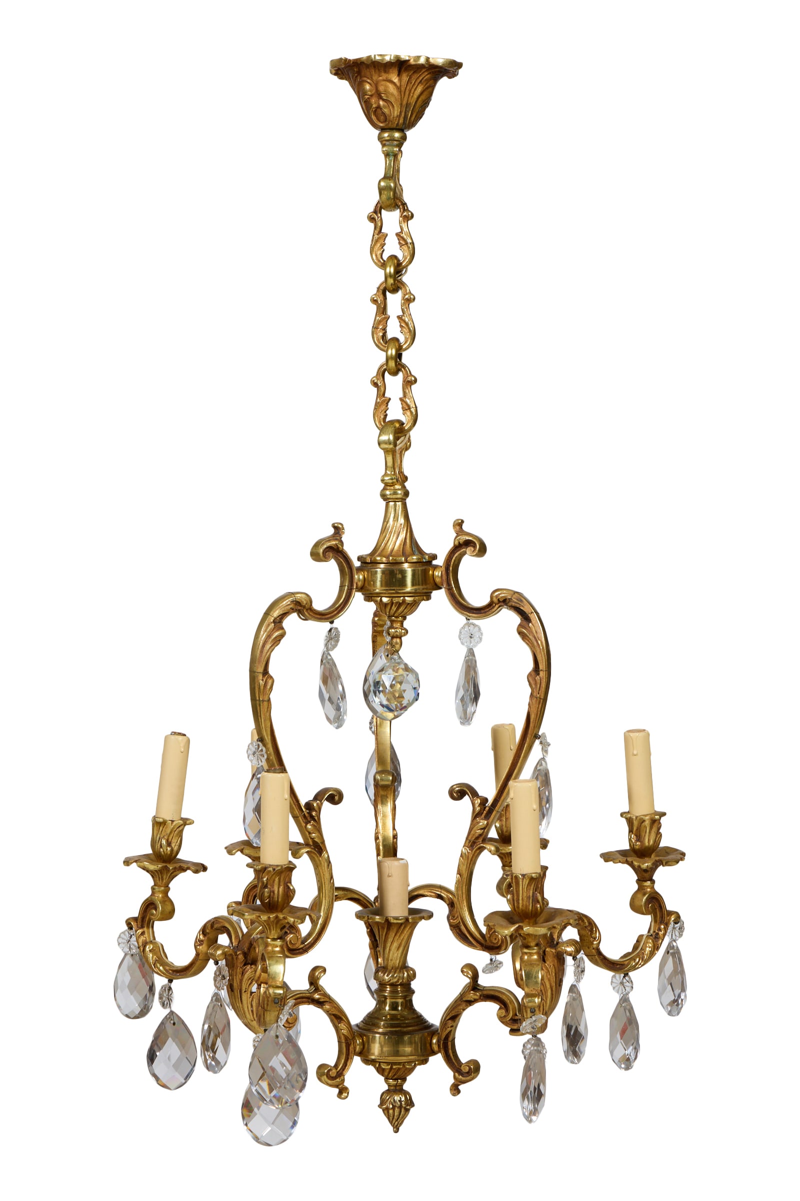 French Louis XVI Style Crystal Chandelier, mid 20th c., H.- 25 in., With Chain- 40 in., Dia.- 22 in. (1 of 1)