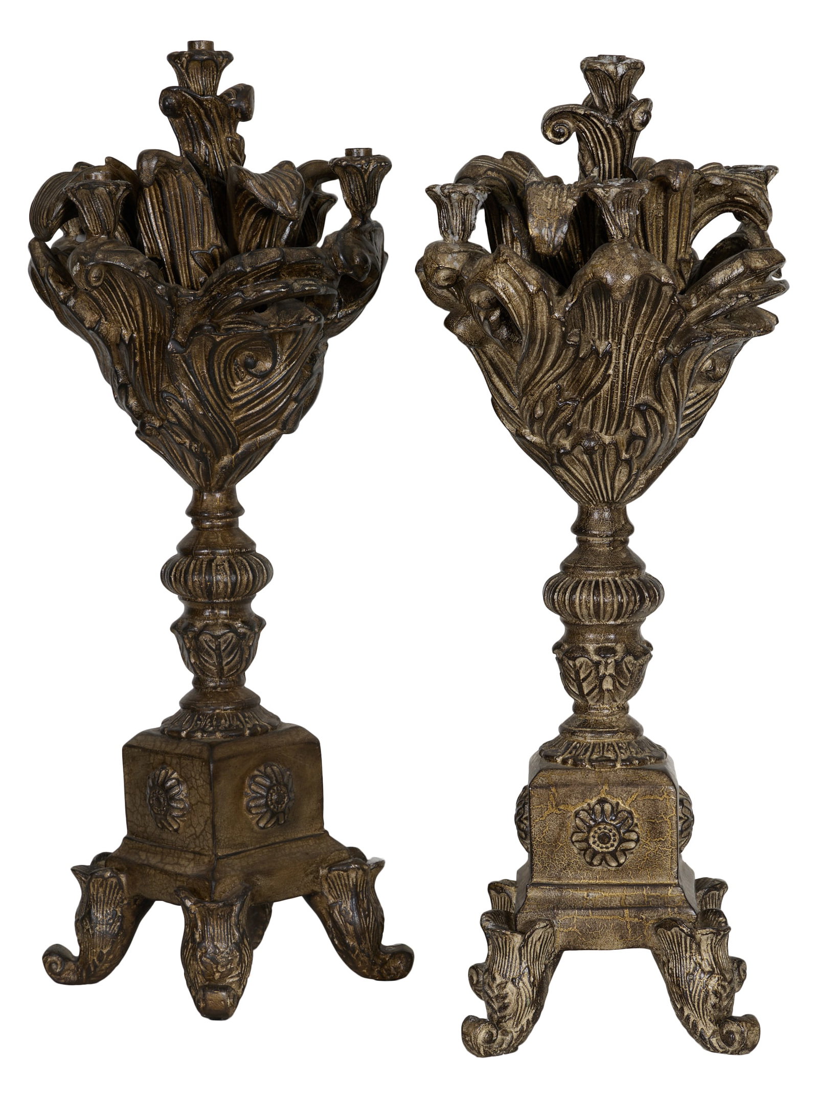 Pair of Large Rococo Inspired Composite Candelabras, late 20th c., Each- H.- 31 1/2 in., W.- 12 in., (1 of 1)