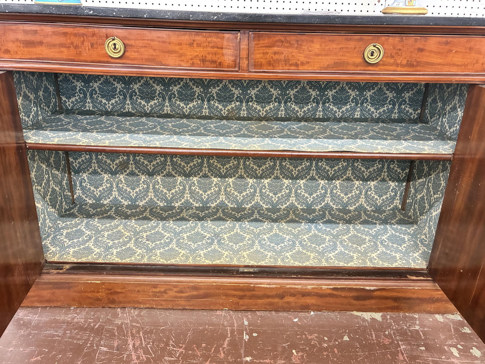 French Louis XVI Style Marble Top Walnut Sideboard, mid 19th c., H.- 38 1/2 in., W.- 64 3/4 in., D.- - 20