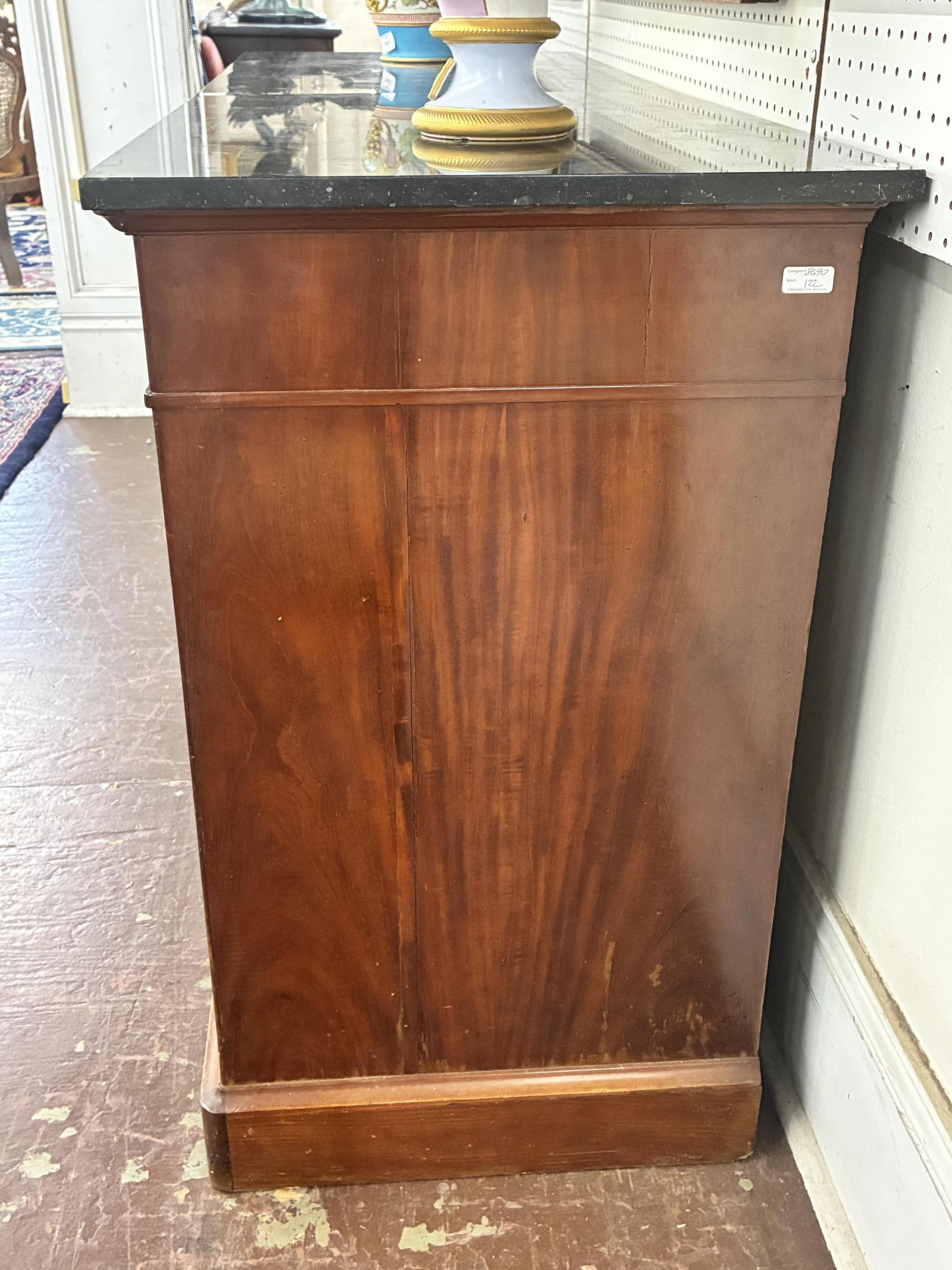 French Louis XVI Style Marble Top Walnut Sideboard, mid 19th c., H.- 38 1/2 in., W.- 64 3/4 in., D.- - 5