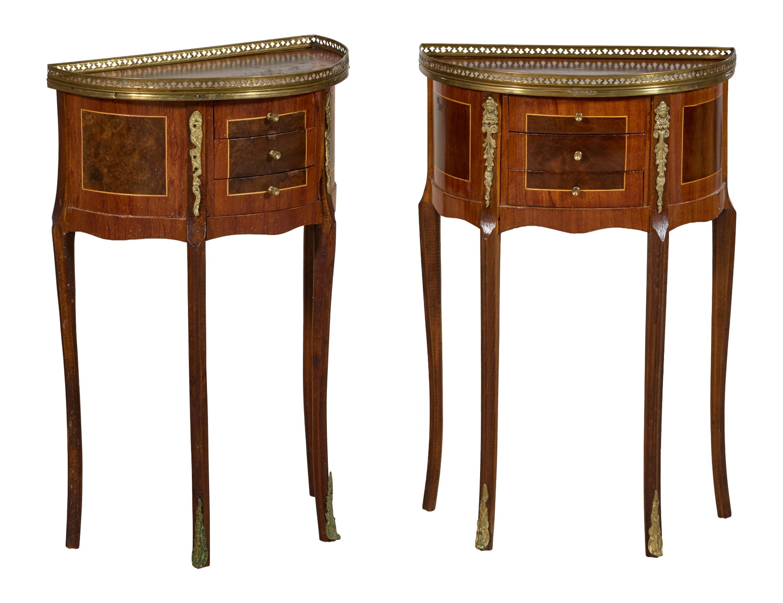 Pair of French Louis XVI Style Ormolu Mounted Oak Demilune Nightstands, late 20th c., Each- H.- 27 (1 of 1)