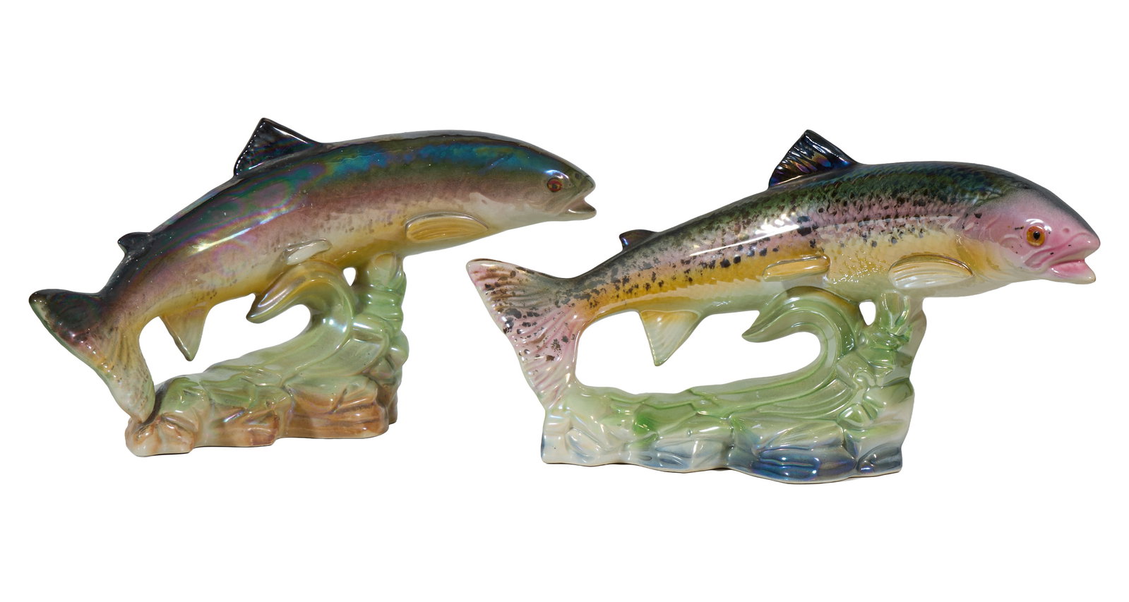 Two Large Lusterware Fish, early 20th c., Speckled- H.- 9 in., W.- 16 1/2 in., D.- 6 in. (2 Pcs.) (1 of 8)