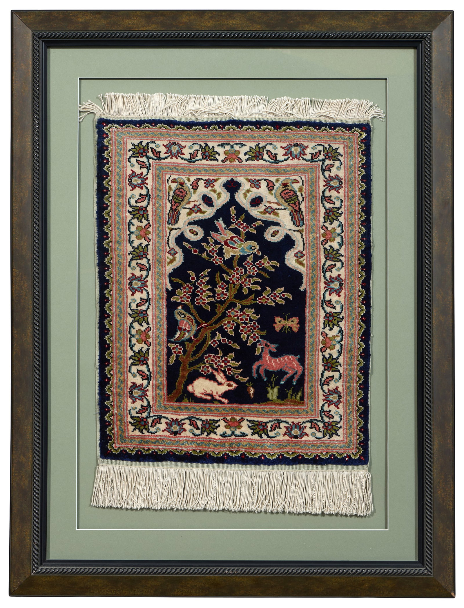 Framed Turkish Hereke Carpet, 20th c., Carpet- 1' 2 x 1' 10, Framed- H.- 31 1/8 in., W.- 23 5/8 in. (1 of 3)
