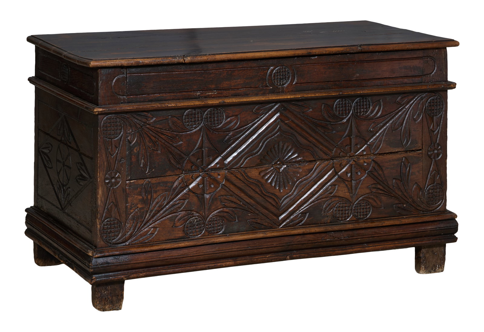 French Renaissance Style Carved Walnut Coffer, late 19th c., H.- 29 3/4 in., W.- 50 1/4 in., D.- 24 (1 of 3)