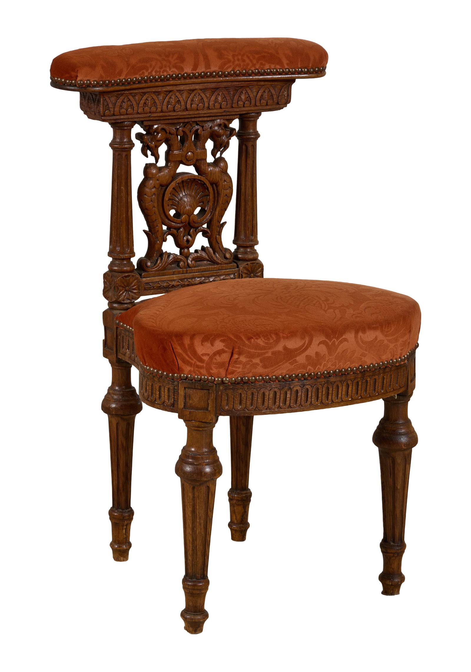 French Louis XVI Style Carved Walnut Smoking Chair, late 19th c., H.- 34 in., W.- 19 1/2 in., D.- 21 (1 of 3)