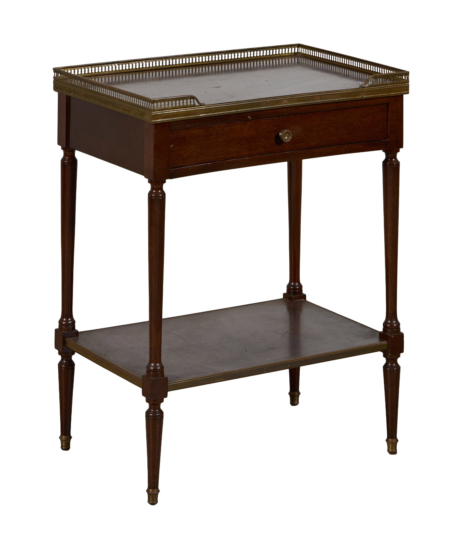 French Louis XVI Style Marble Top Walnut Side Table, mid 20th c., H.- 24 1/4 in., W.- 19 1/2 in., (1 of 1)