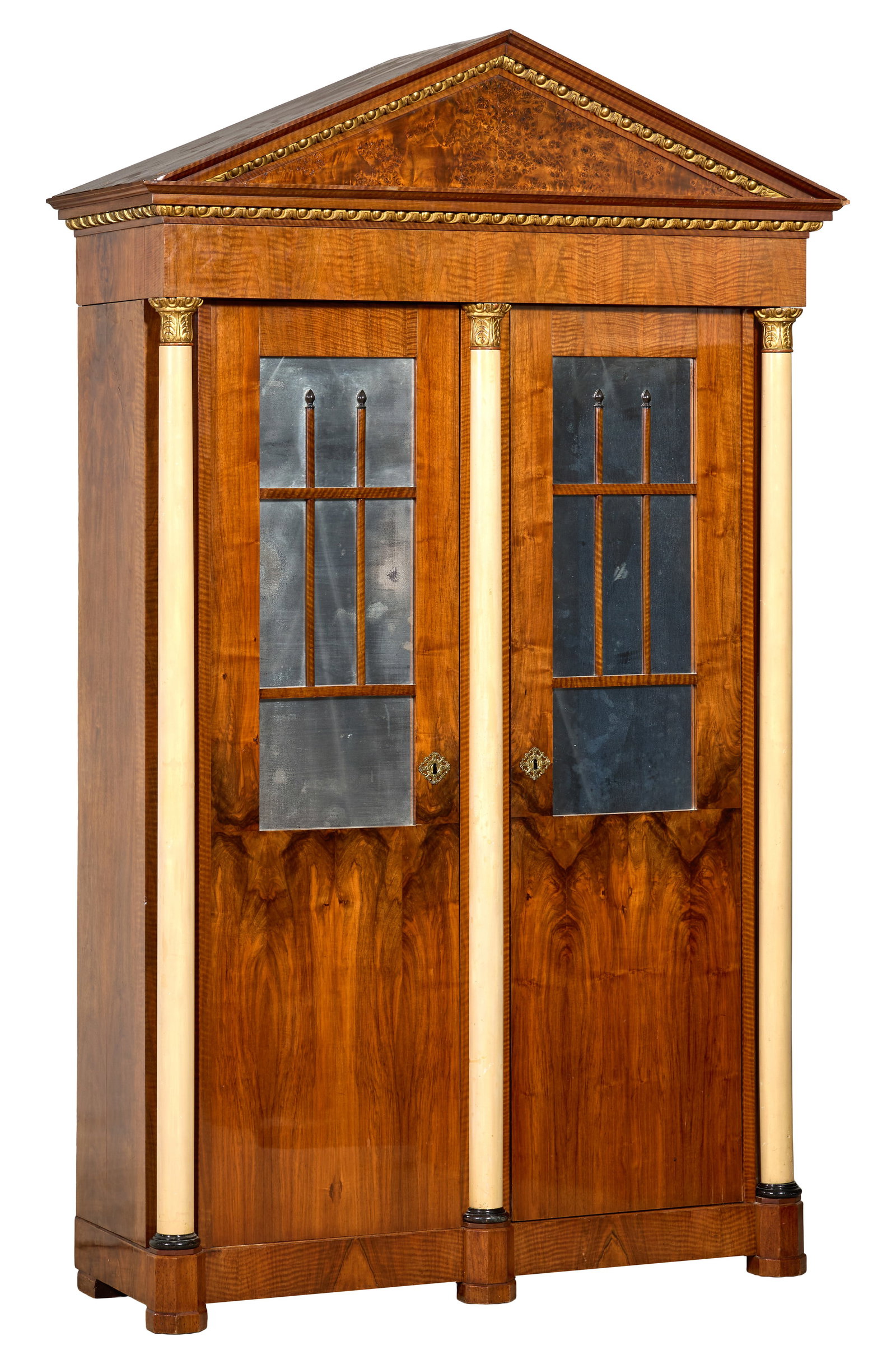 Architectural Biedermeier Giltwood Exotic Walnut Armoire, early 19th c., H.- 98 in., W.- 58 in., D.- (1 of 1)