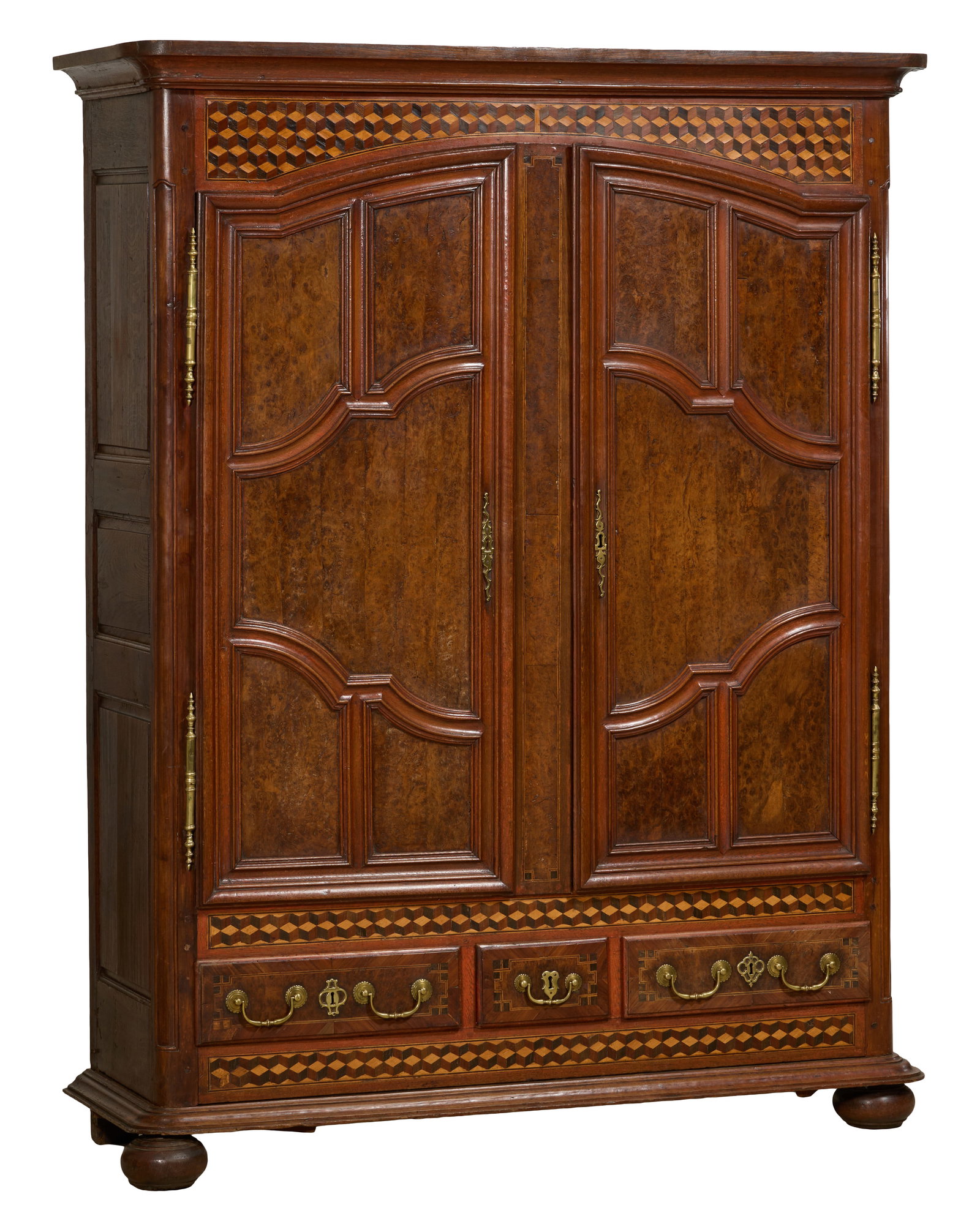 Good French Louis XIV Style Parquetry Burled Walnut Armoire, mid/late 18th c., H.- 79 1/2 in., W.- (1 of 1)