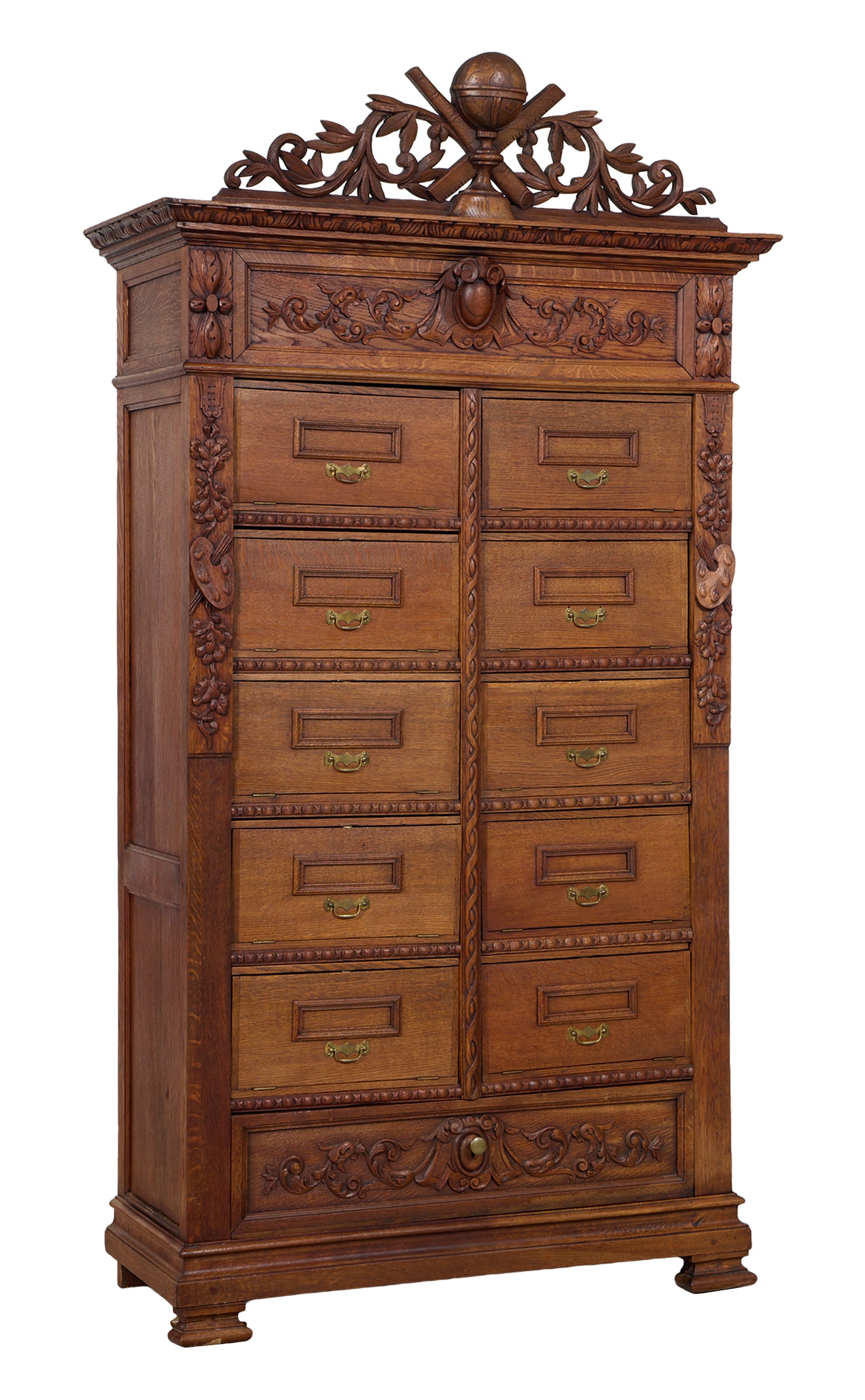 French Napoleon III Carved Oak Cartonnier, late 19th c., H.- 85 1/2 in., W.- 46 in., D.- 19 in. (1 of 7)