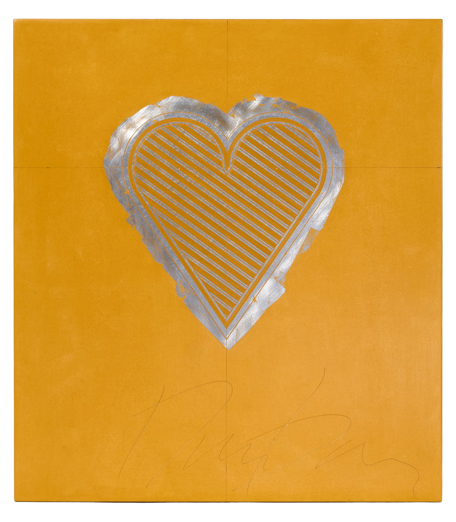 George Bauer Dunbar (Louisiana, 1927-2024), "Heart," H.- 18 in., W.- 16 in.: George Bauer Dunbar (Louisiana, 1927-2024), "Heart," silver leaf and yellow clay on wood, signed bottom, unframed, H.- 18 in., W.- 16 in.