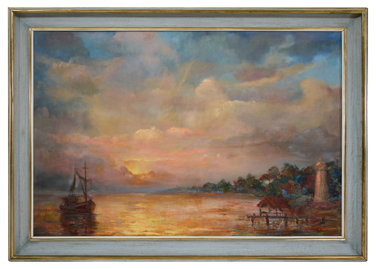 Joe Moran (American/Mississippi, 1919-1999), "Sunset on the Mississippi Sound with the Biloxi (1 of 4)
