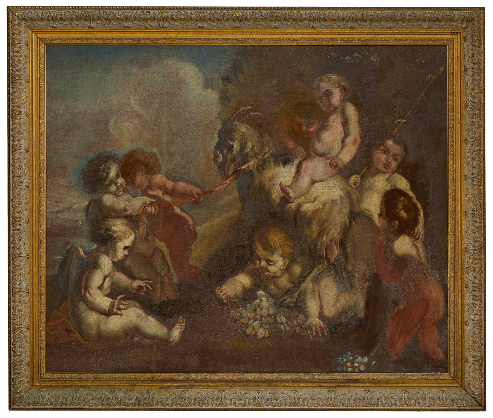 Manner of Jacob de Wit (Dutch, 1695-1754), "Putti Cavorting with a Goat in a Landscape," late (1 of 4)