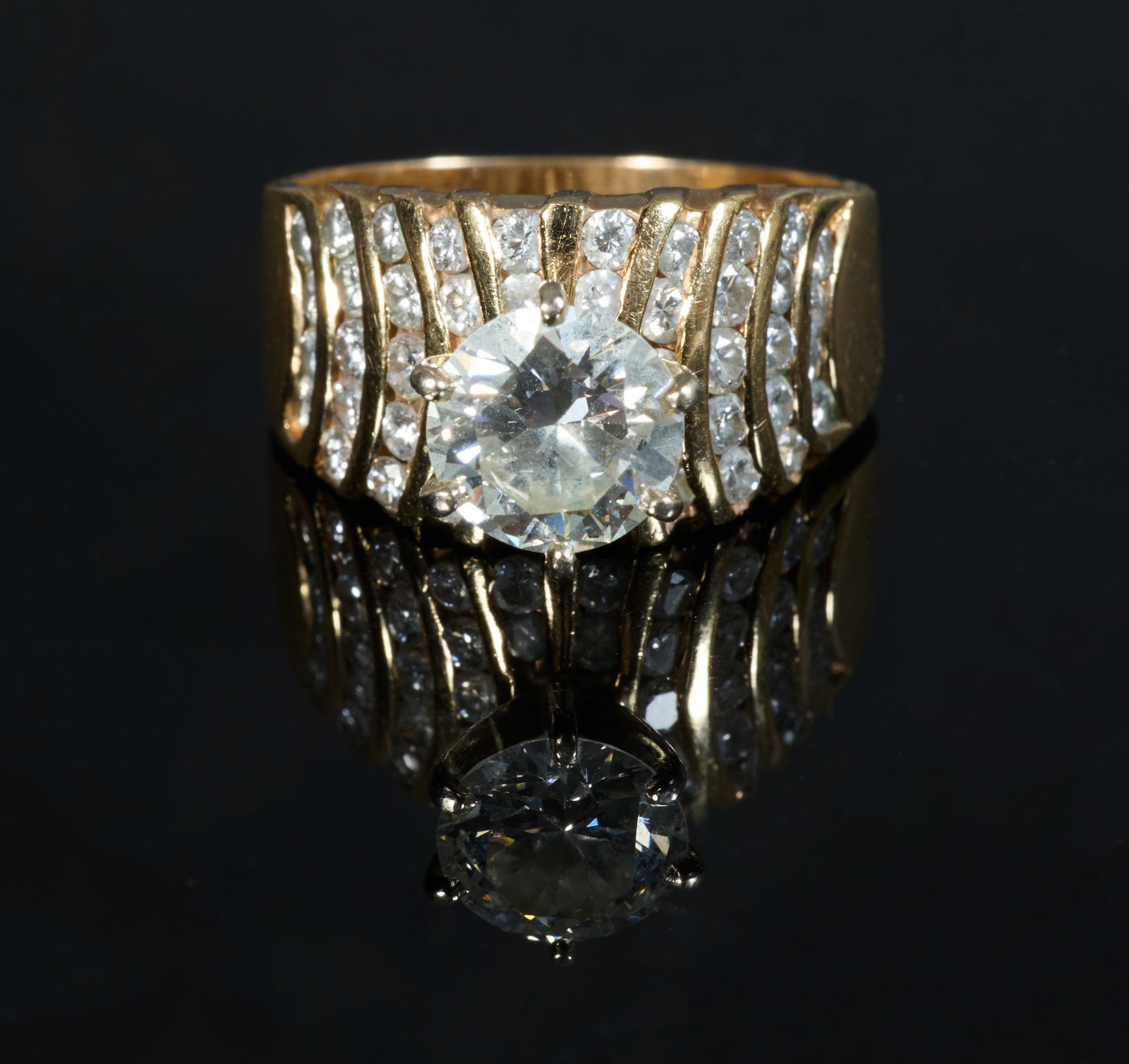 14K Yellow Gold Diamond Ring, Total Diamond Wt.- 3.38 carats, Size- 9 1/4. (1 of 3)