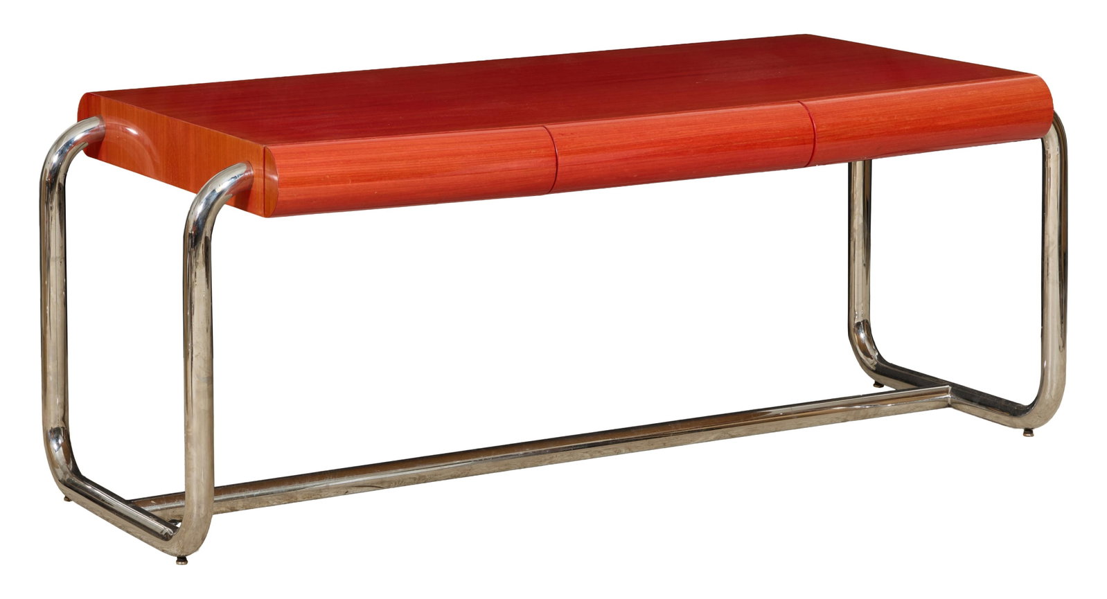 Leon Rosen For Pace Wood and Chrome Desk, c. 1980's, H.- 29 3/4 in., W.- 75 1/2 in., D.- 36 in. (1 of 1)