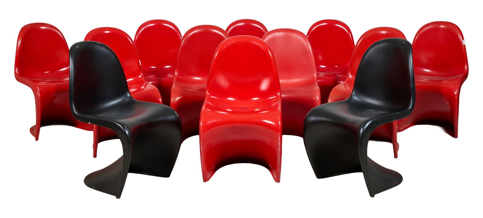 Twelve Verner Panton Style “S?? Molded Chairs, late 20th c., Each- H.- 33 3/4 in., W.- 19 in., (1 of 2)