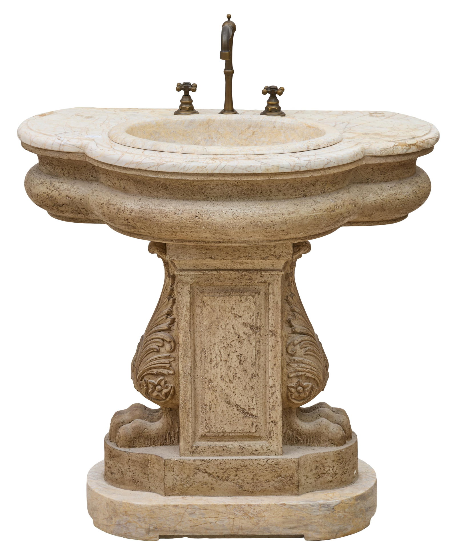 Maitland Smith Neoclassical Marble Top Pedestal Sink, 20th c., H.- With Hardware- 45 1/2 in., W.- 38 (1 of 4)
