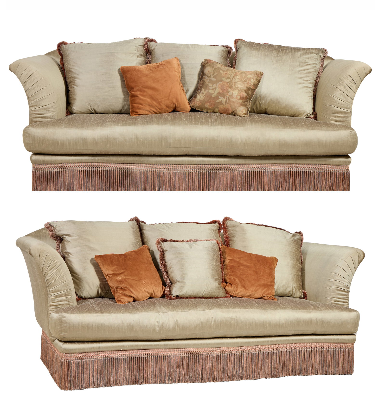 Pair of Designer Camelback Sofas, 20th/21st c., Each- H.- 41 in., W.- 99 in., D.- 40 in. (2 Pcs.) (1 of 10)