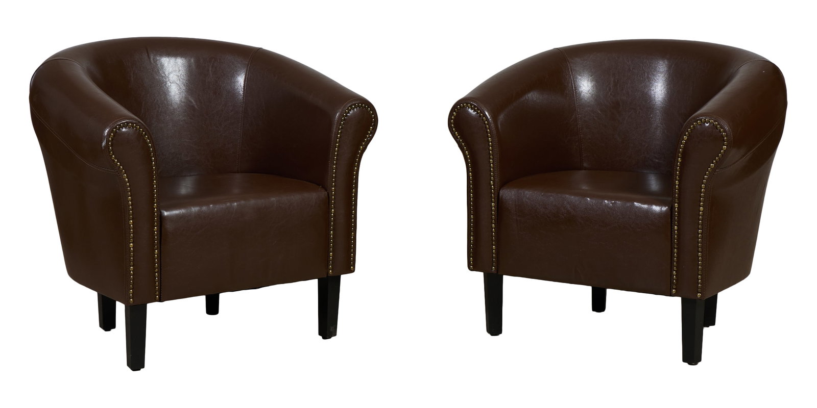 Pair of Contemporary Diminutive Leather Club Chairs, 21st c., Each- H.- 28 in., W.- 27 1/2 in., D.- (1 of 2)