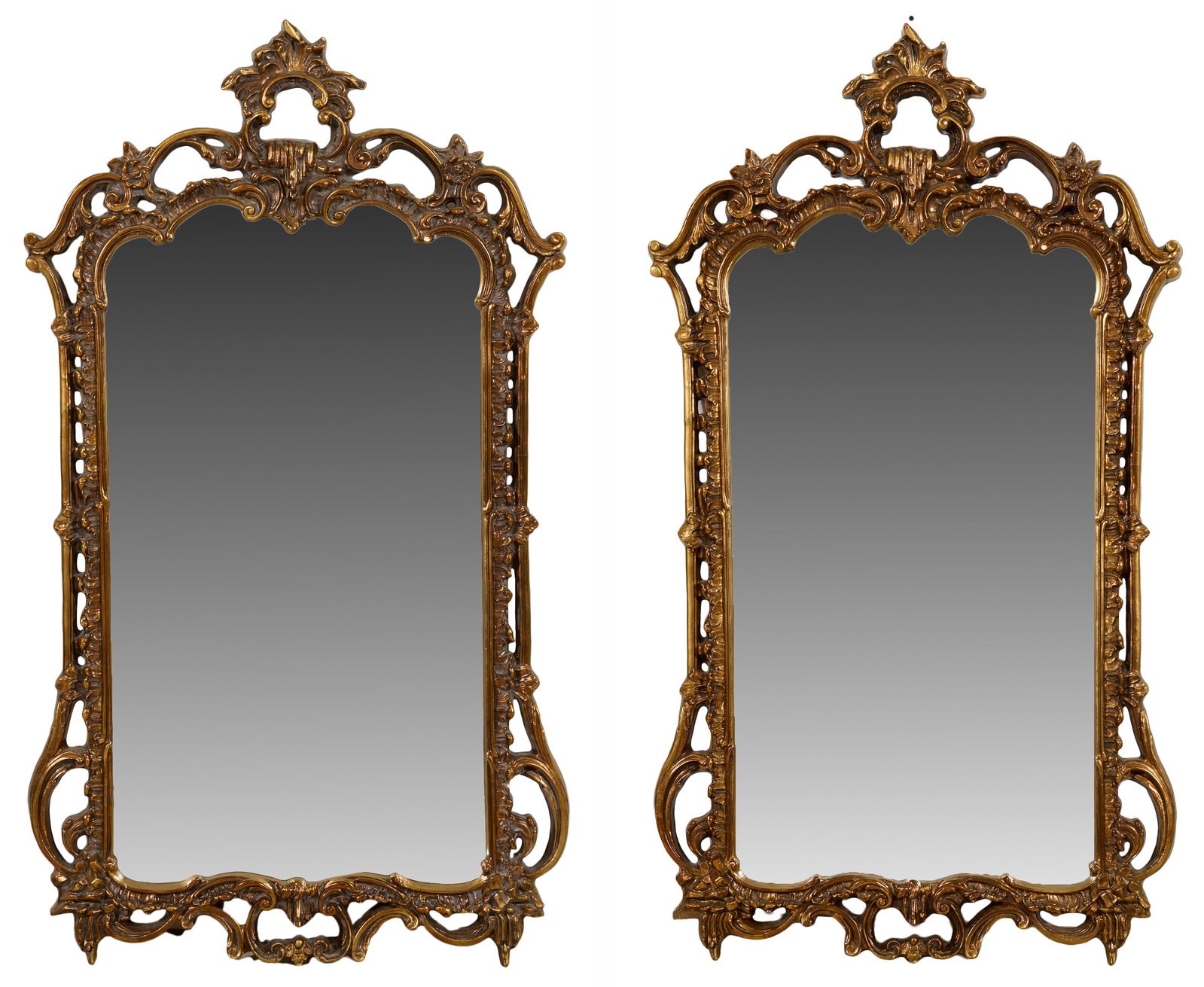 Pair of Rococo Style Overmantel Mirrors, late 20th c., Each- H.- 48 1/4 in., W.- 28 1/2 in. (2 Pcs.) (1 of 3)