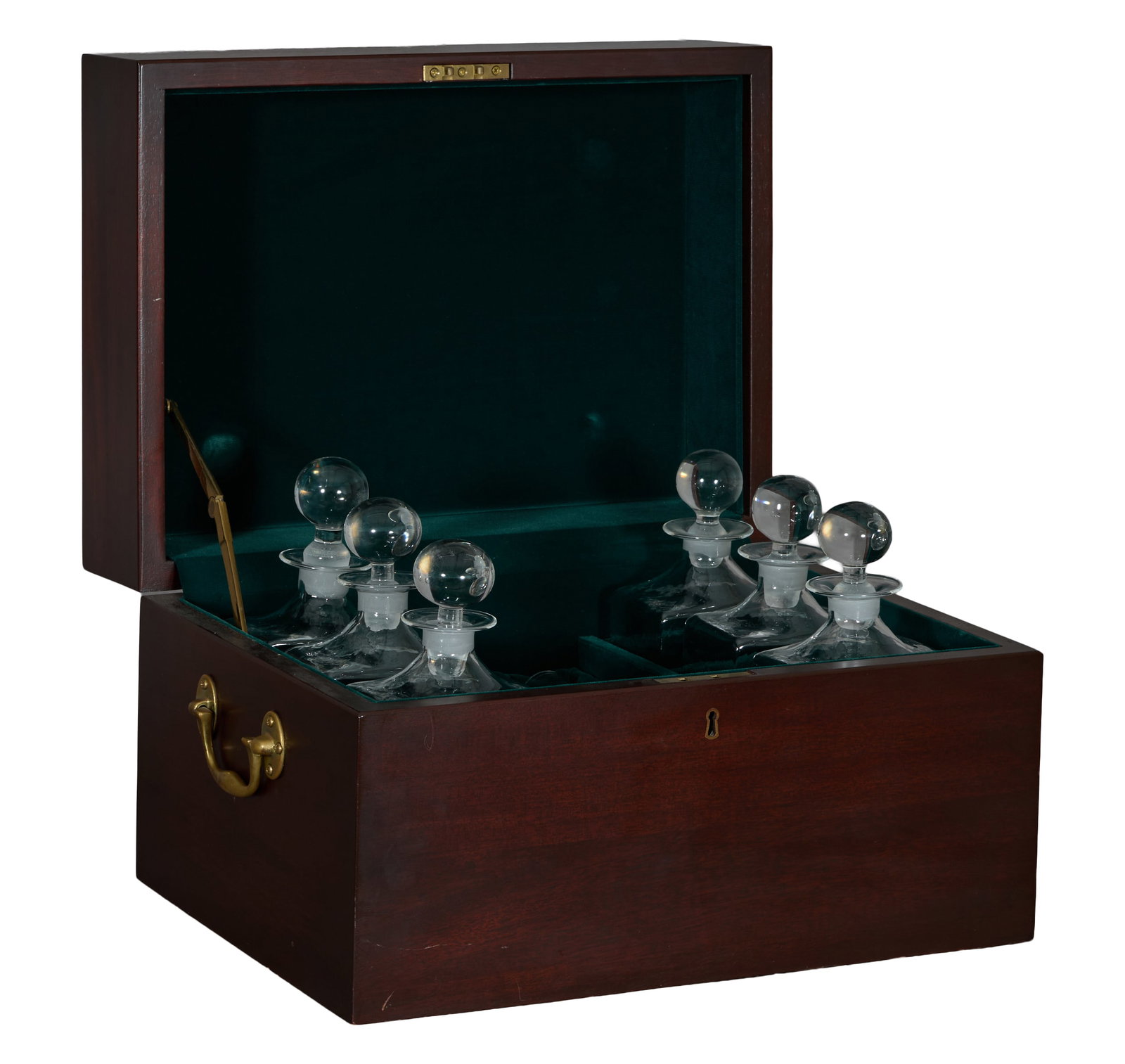 Mahogany Captain's Spirits Chest, 20th c., Chest- H.- 11 3/4 in., W.- 19 in., D.- 13 1/2 in. (1 of 4)