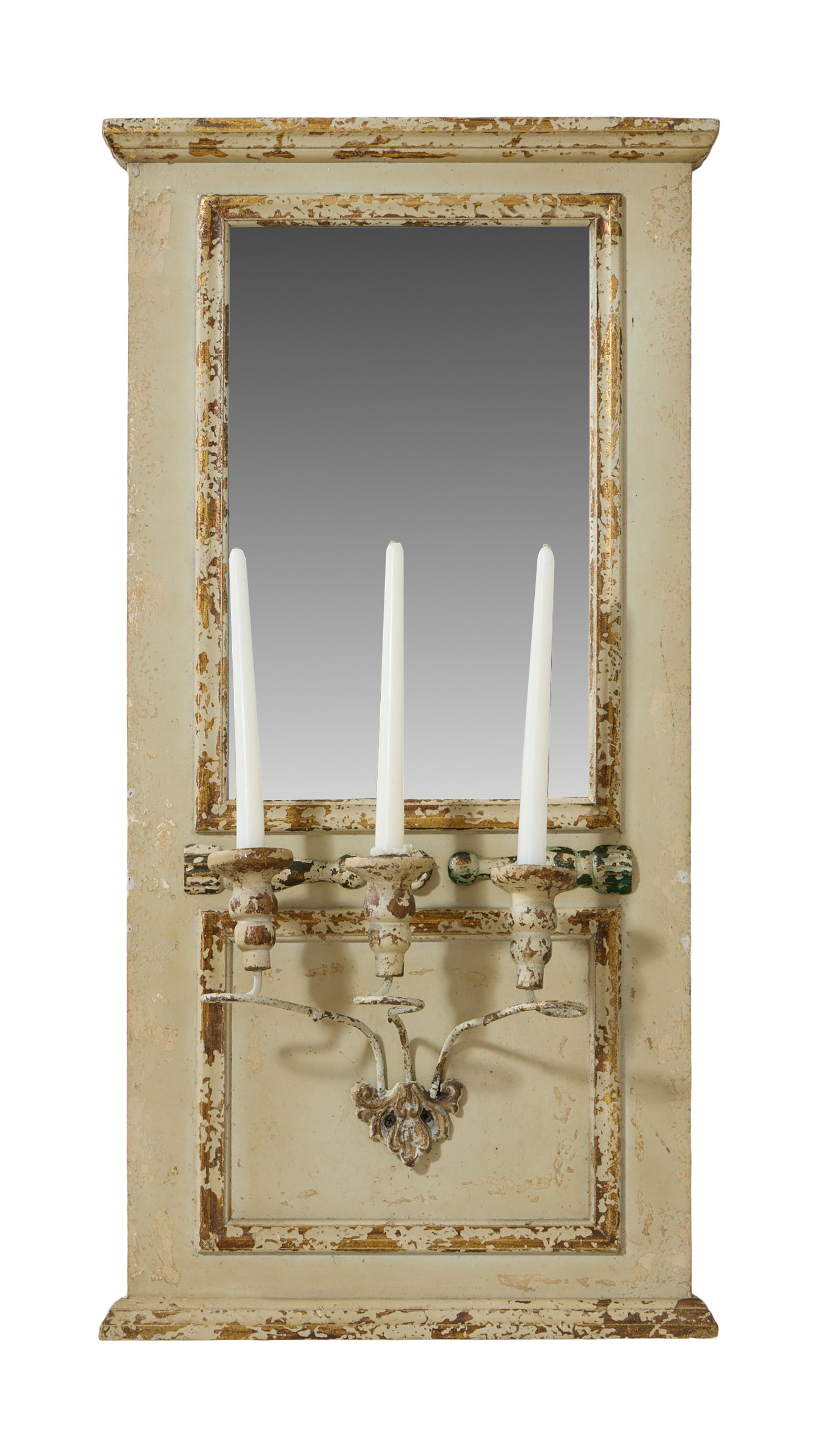 French Style Creme Peinte Girandole Mirror, late 21st c., H.- 36 in., W.- 18 1/4 in., D.- 7 3/4 in. (1 of 2)