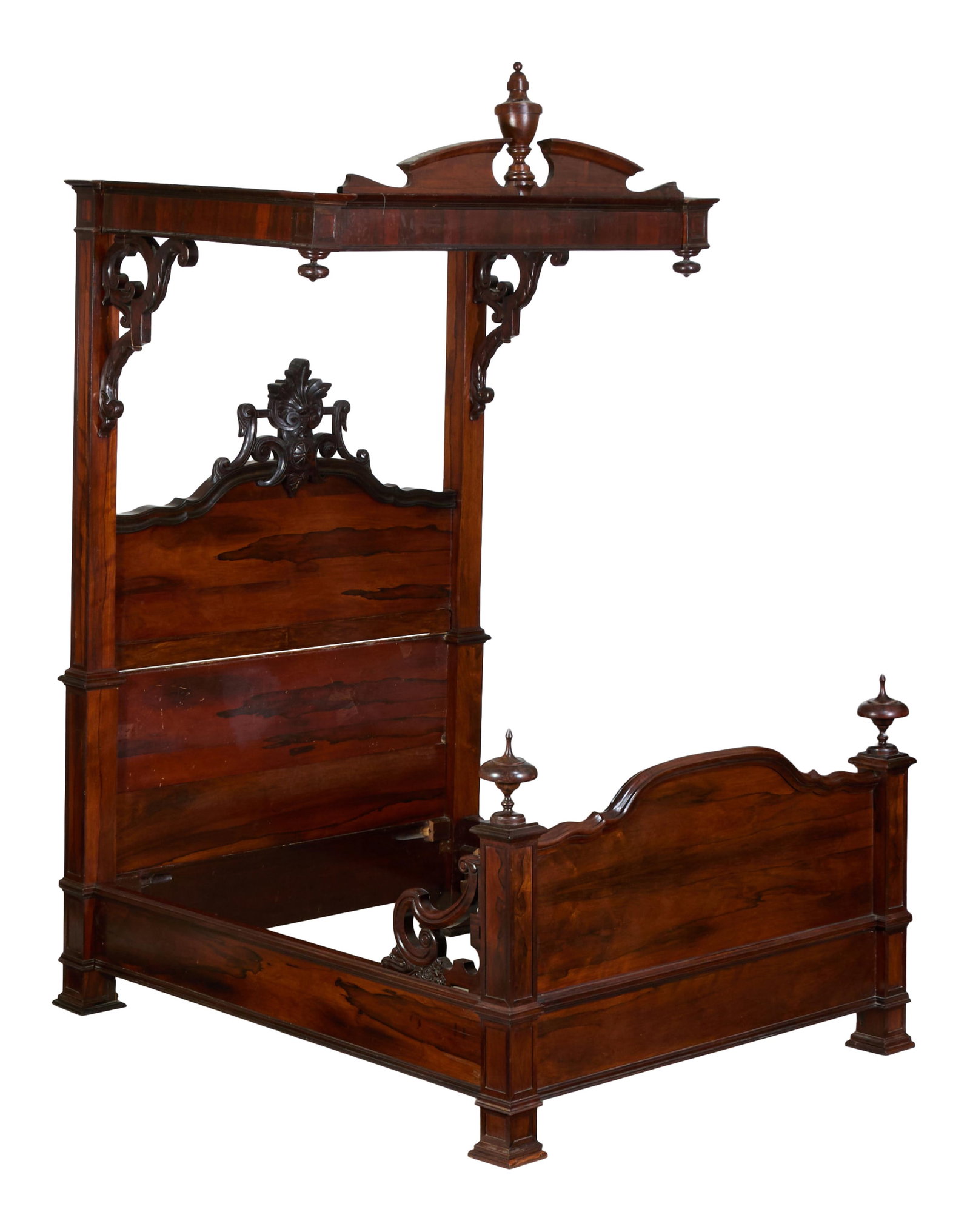 American Carved Rosewood Half Tester Bed, mid 19th c., H.- 116 in., W.- 64 in., D.- 78 in. (1 of 20)