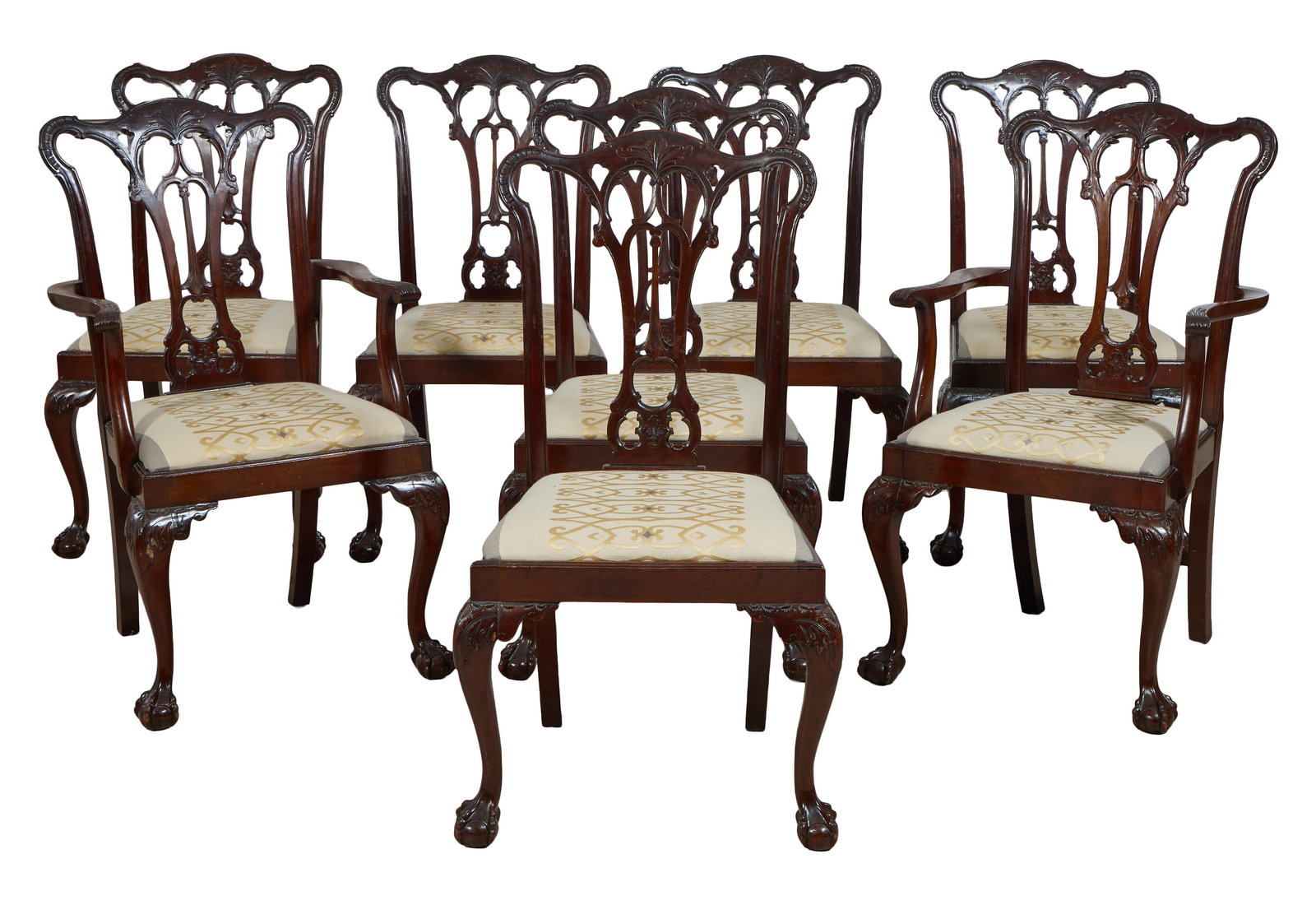 Eight Good English Georgian Chippendale Mahogany Chippendale Dining Chairs, mid 19th c., Side- H.- (1 of 3)