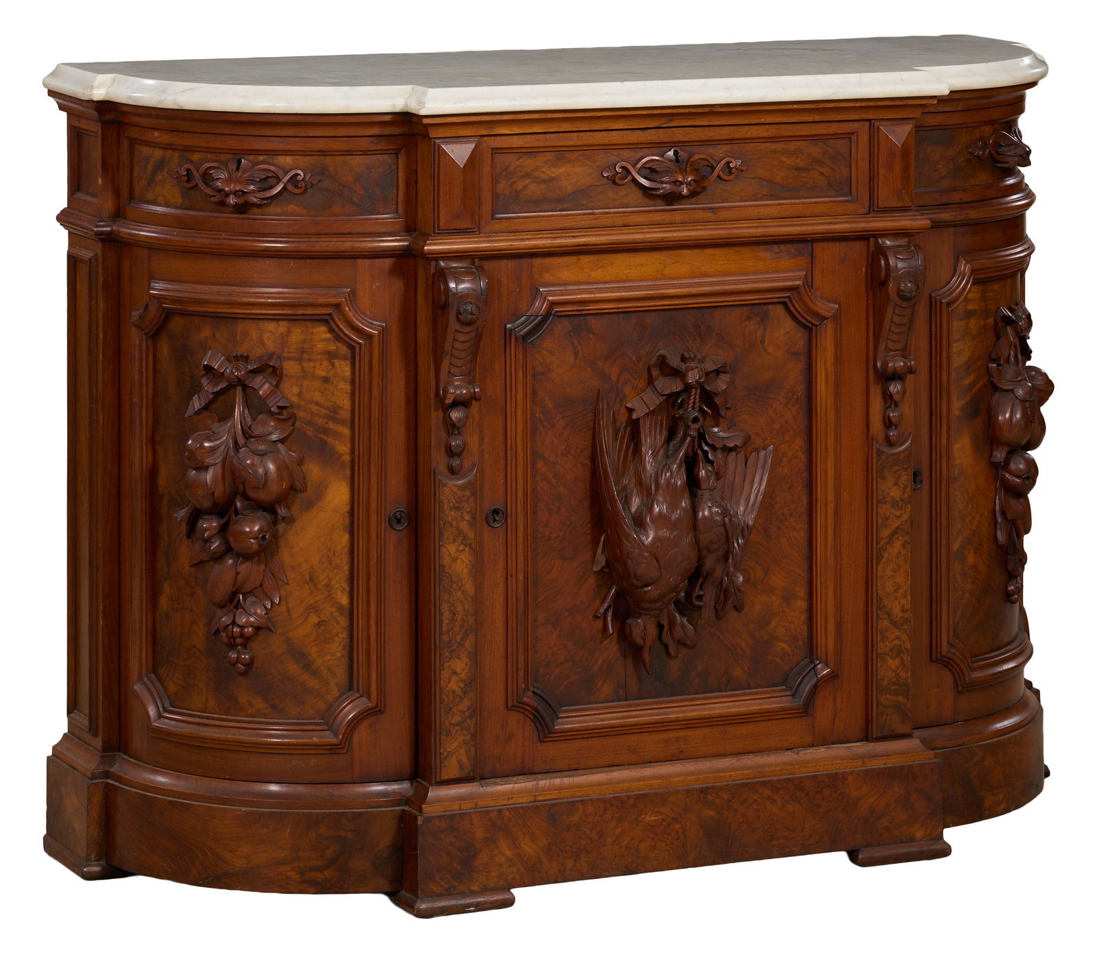 American Renaissance Revival Marble Top Carved Walnut Server, mid 19th c., H.- 39 3/4 in., W.- 53 (1 of 5)