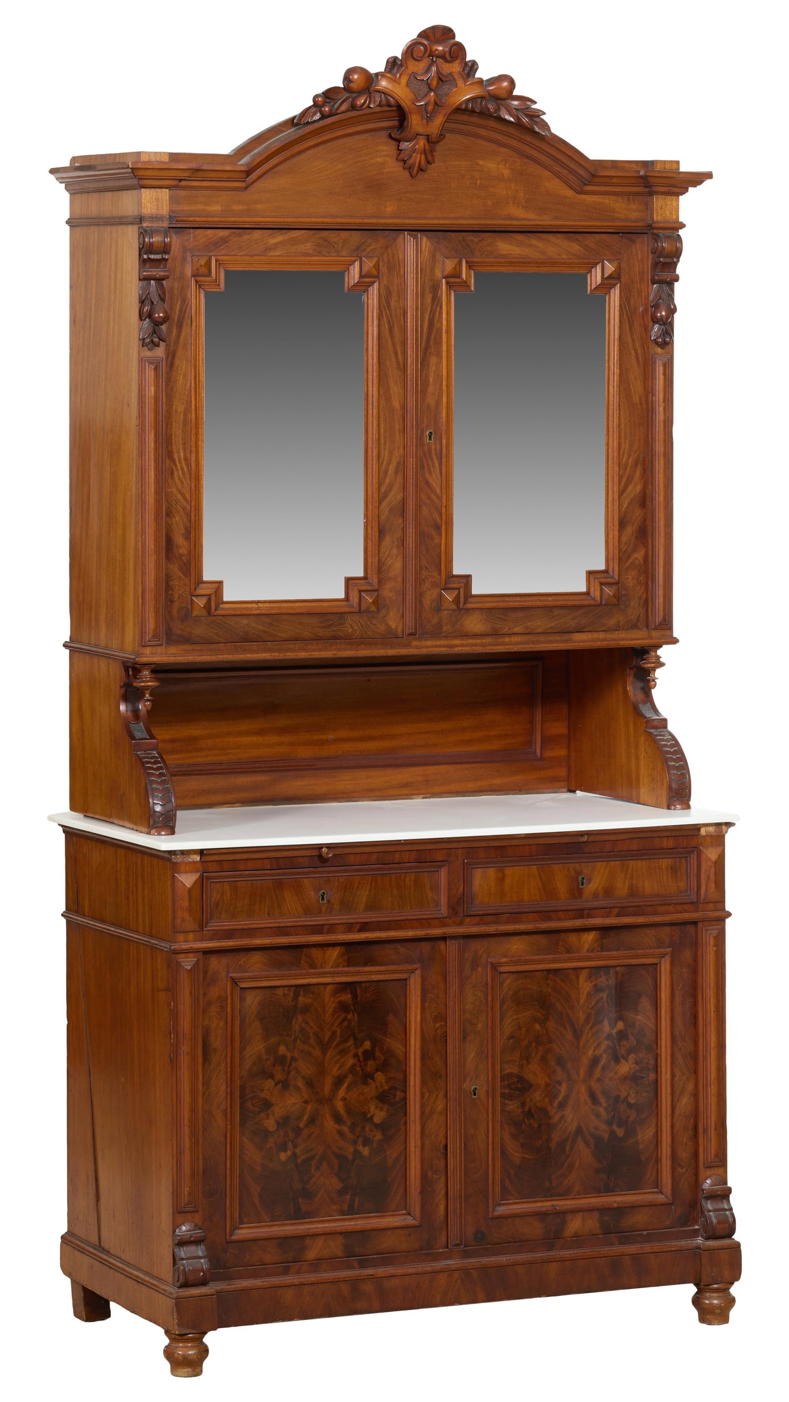French Henry II Style Marble Top Walnut Buffet a Deux Corps Desserte, late 19th c., H.- 94 1/2 in., (1 of 1)