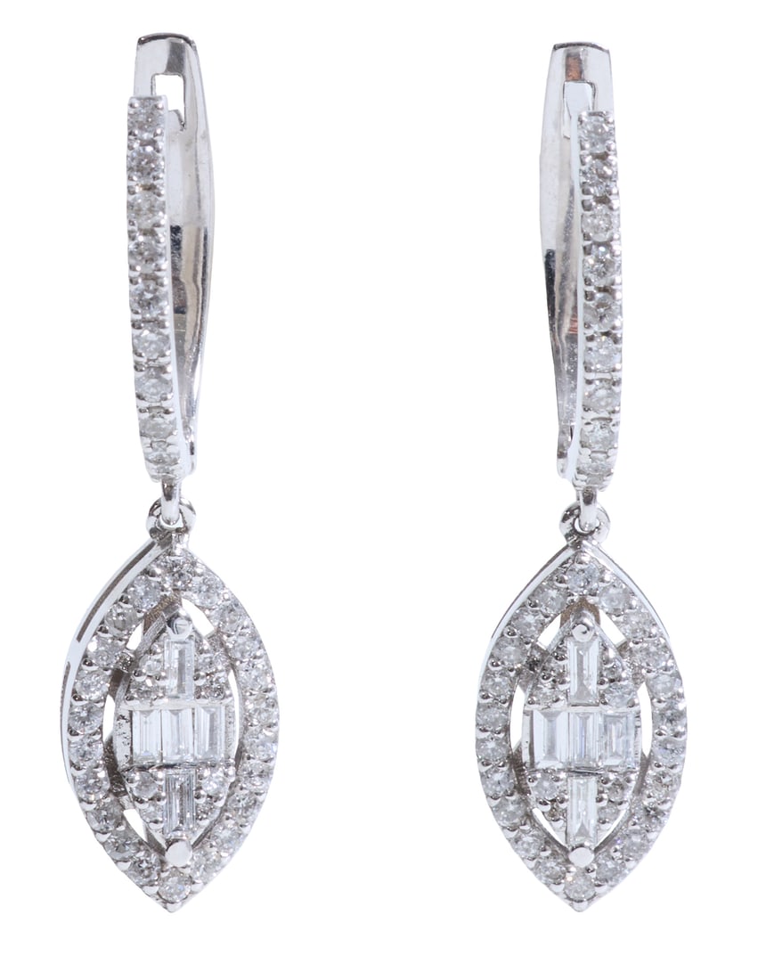 Pair of 14K White Gold Diamond Pendant Earrings, App. Total Wt.- 3.4 grams, App. Total Diamond Wt.- (1 of 2)