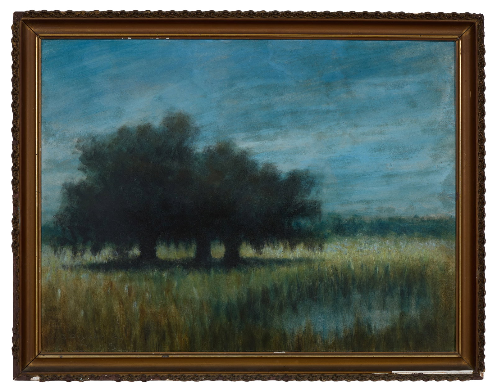 Alexander John Drysdale (American/Louisiana, 1870-1934), "Live Oaks by a Marsh," 1911, H.- 18 3/4: Alexander John Drysdale (American/Louisiana, 1870-1934), "Live Oaks by a Marsh," 1911, oil on millboard, signed and dated lower left, presented in a giltwood frame, H.- 18 3/4 in., W.- 24 1/2 in., Fra