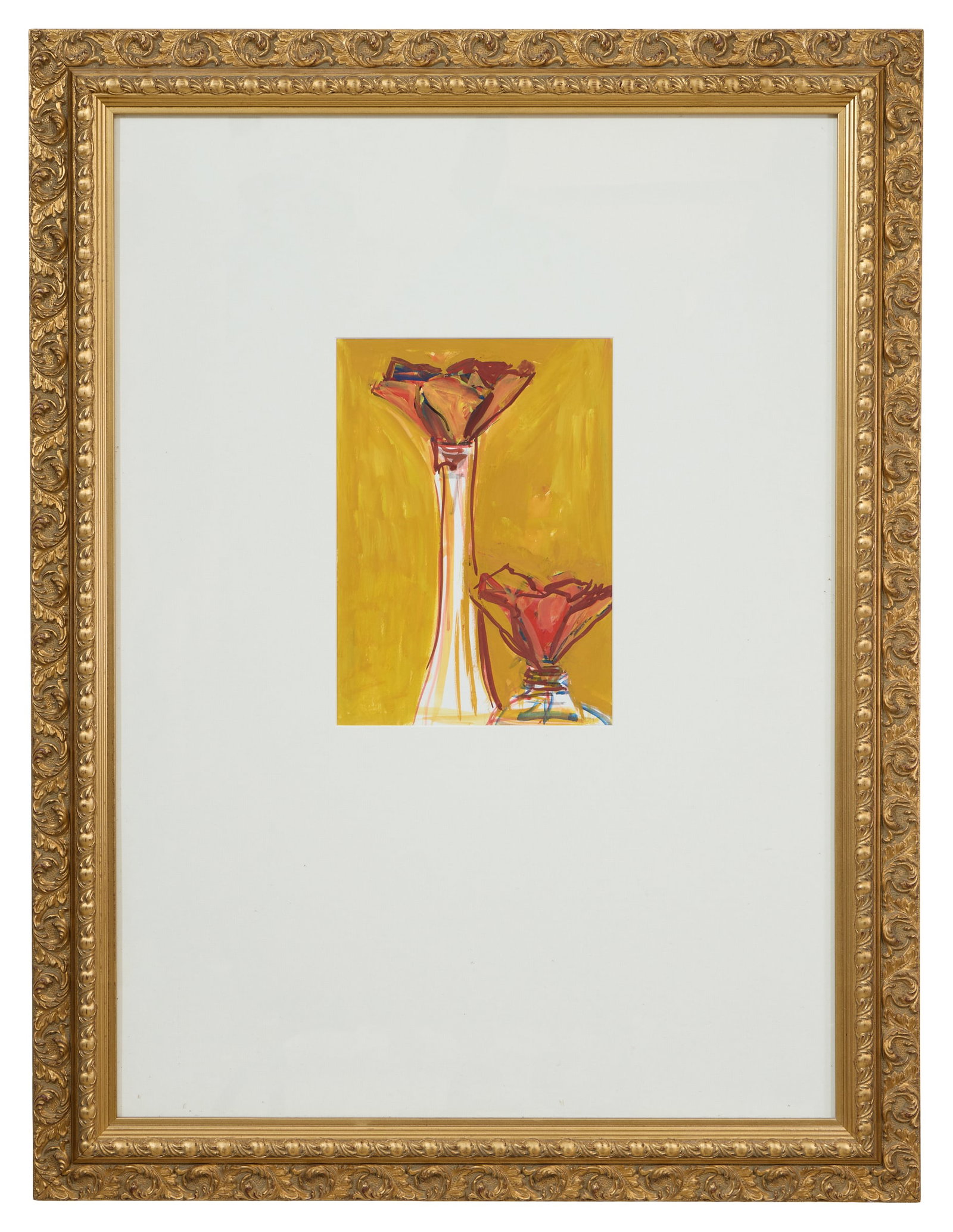 Elemore Morgan, Jr. (American, 1931-2008), "Floral Still Life," Sight- H.- 13 1/2 in., W.- 9 1/2: Elemore Morgan, Jr. (American, 1931-2008), "Floral Still Life," mixed media on paper, signed lower right, presented in a giltwood frame, Sight- H.- 13 1/2 in., W.- 9 1/2 in., Framed- H.- 41 in., W.- 3